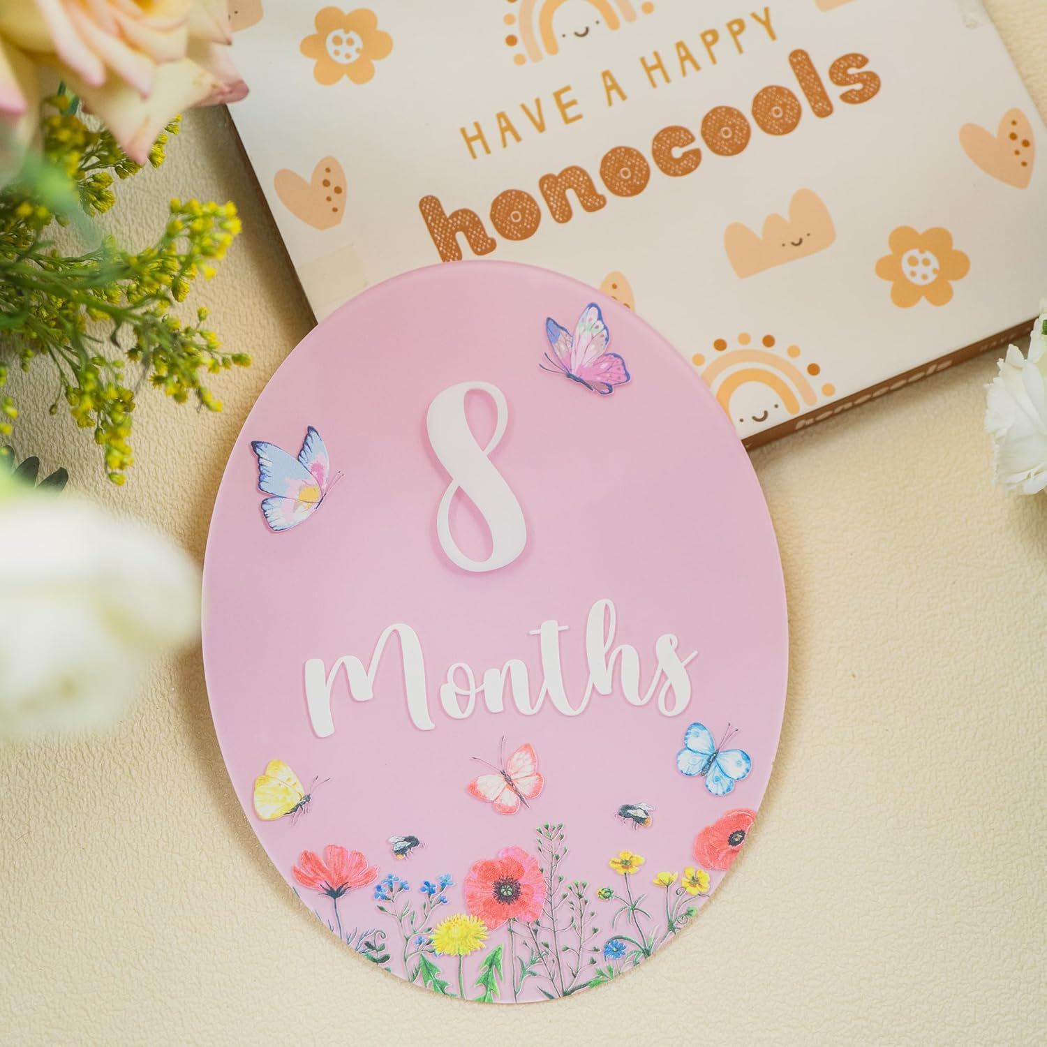 Baby Monthly Milestone Cards - Wooden Monthly Milestone Discs - Newborn Photography Props to Document Your Baby&acute;S Growth - Baby Announcement Sign (Acrylic Wildflower) - B05 image number 2
