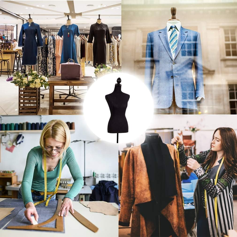 LIODUX Female Mannequins Torso Dress Form for Display Manikin Body Mannequin Stand, 150-170Cm Height Adjustable for Sewing Wooden Tripod Base, Foam Body (Black) image number 1