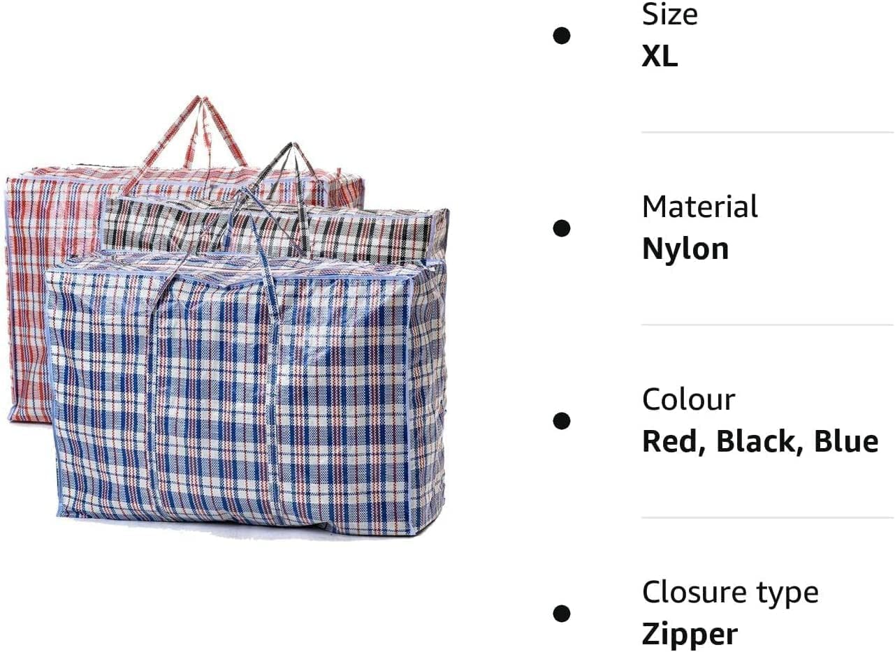 3Pcs Extra Large Laundry Bags, Strong Moving Bags with Zippers Carrying Handles, Heavy Duty Checkered Packing Bags, Reusable Store Zip Bag for Laundry Moving House Shopping Storage (80Cm X 60Cm) image number 4