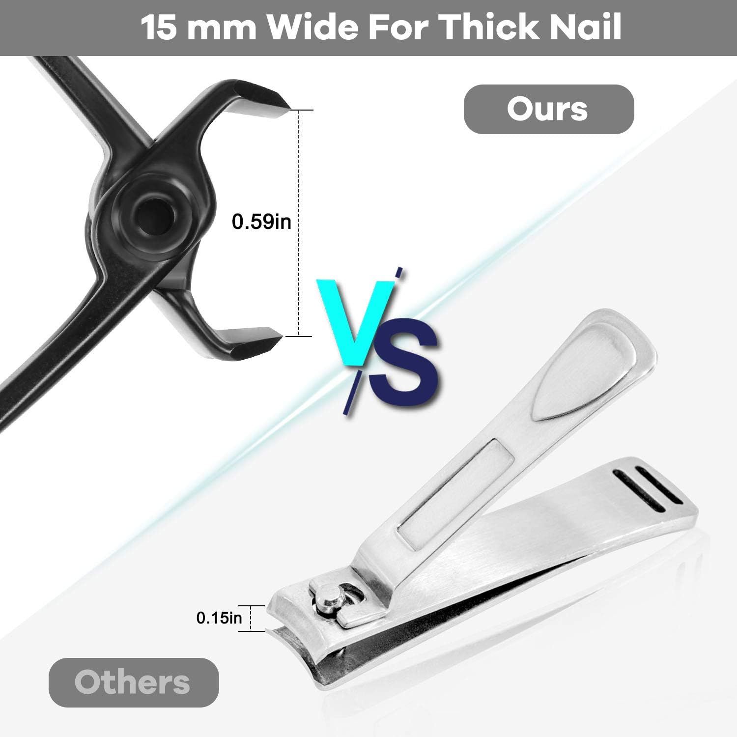 Nail Clippers for Thick Nails -Stainless Steel Heavy Duty, Wide Mouth Professional Fingernail and Toenail Clippers Set for Men, Women & Seniors,Black image number 4