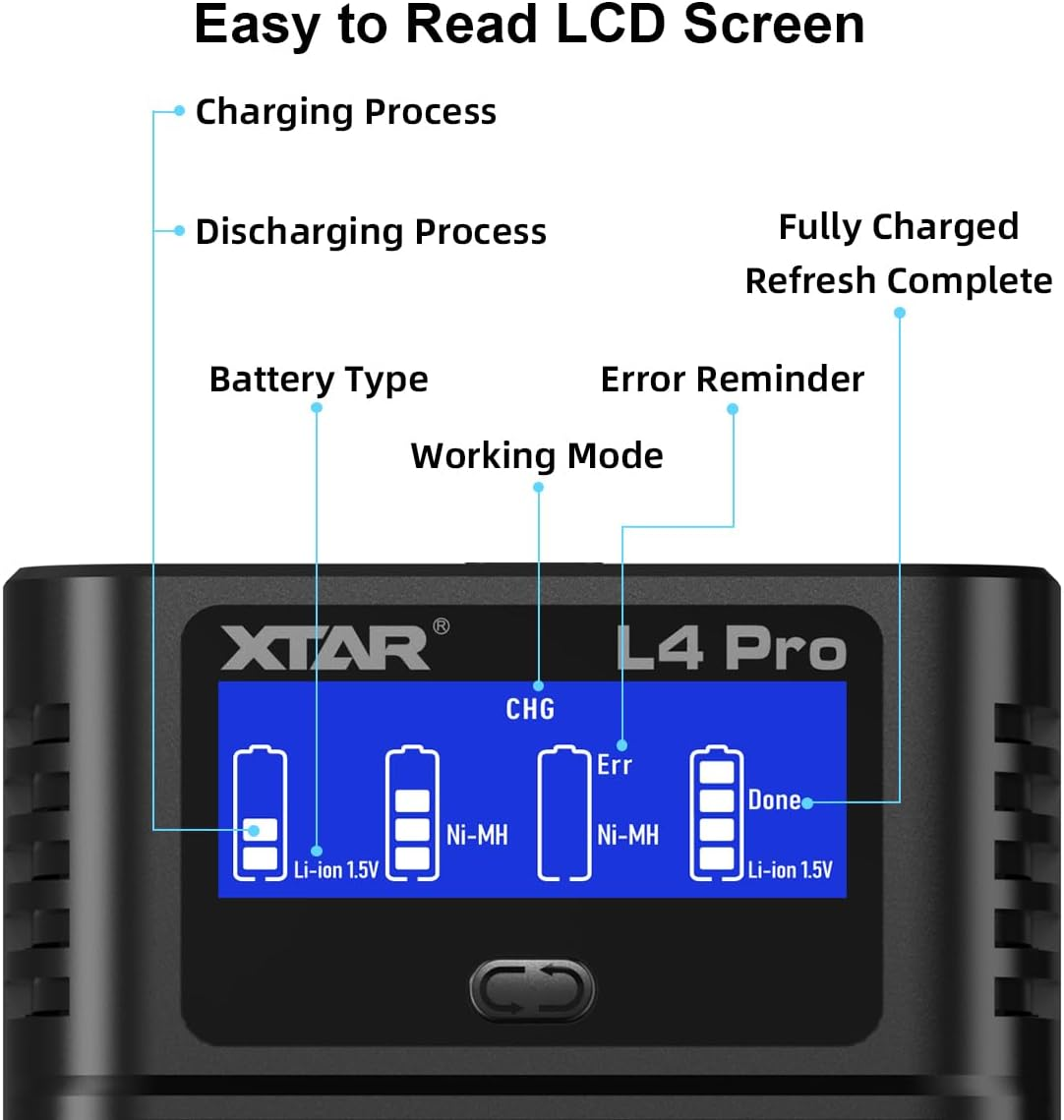 XTAR 3300Mwh Rechargeable AA Lithium 1.5V Batteries with L4 Pro Battery Charger (L4 Pro+4Pc 3300Mwh) image number 2