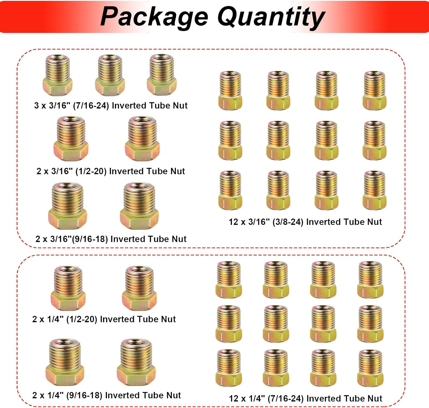 Tnisesm 35 PCS Threads Brake Line Fittings Assortment Kits for 3/16"(19 Fittings) and 1/4" (16 Fittings) Inverted Flares Brake Line Tube image number 1