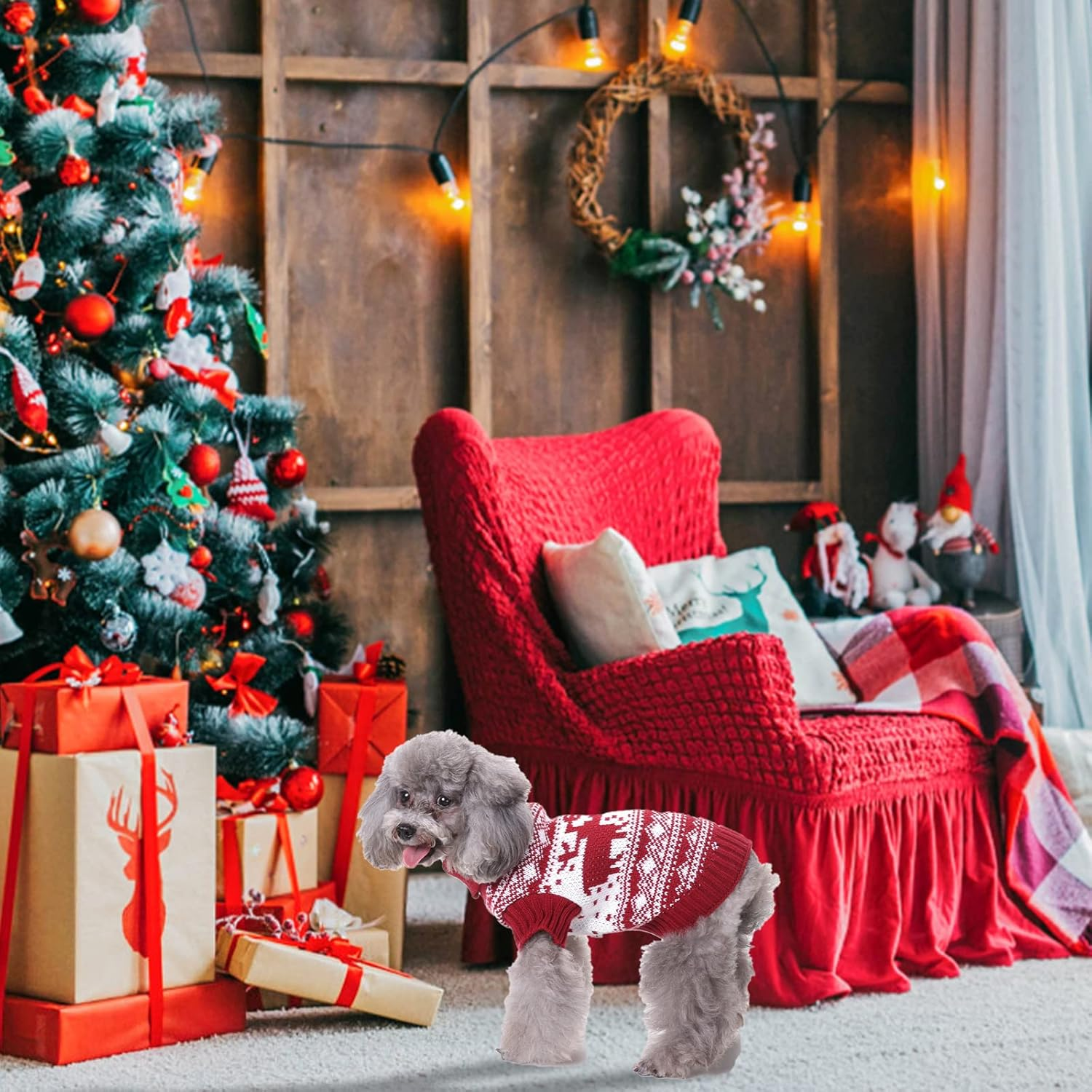 Christmas Dog Jumper Knitted Pet Dog Christmas Sweater Soft Winter Dog Jumper Coat Pet Xmas Sweater Clothes for Small Medium Large Dogs Cats Christmas Costume (Medium, Style-2) image number 3