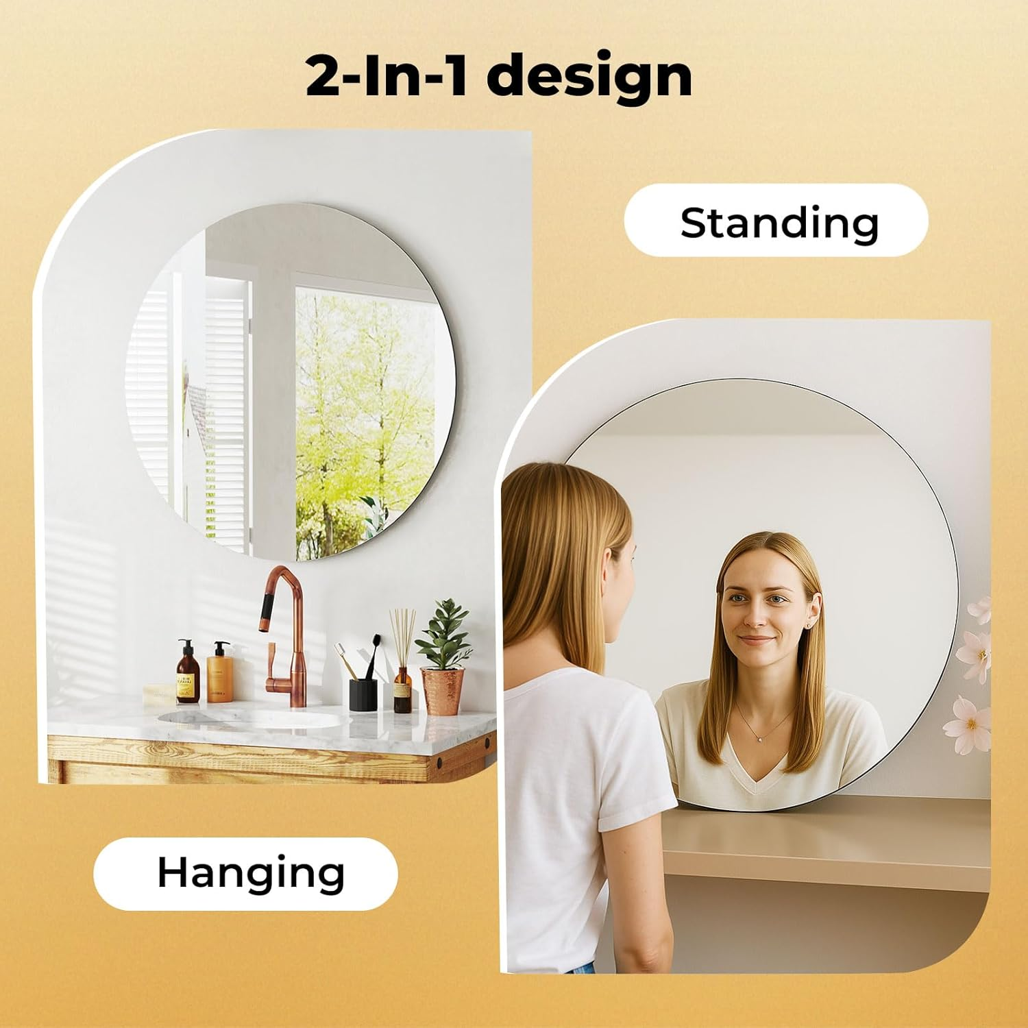 Levede Wall Mirror Frameless 50X50Cm Round, Explosion-Proof Bathroom Mirror with Dovetail Hook,3.5Mm Tempered Glass, HD Reflection,Safe Design,For Bedroom, Living Room, Entryway, Modern Home Decor image number 5
