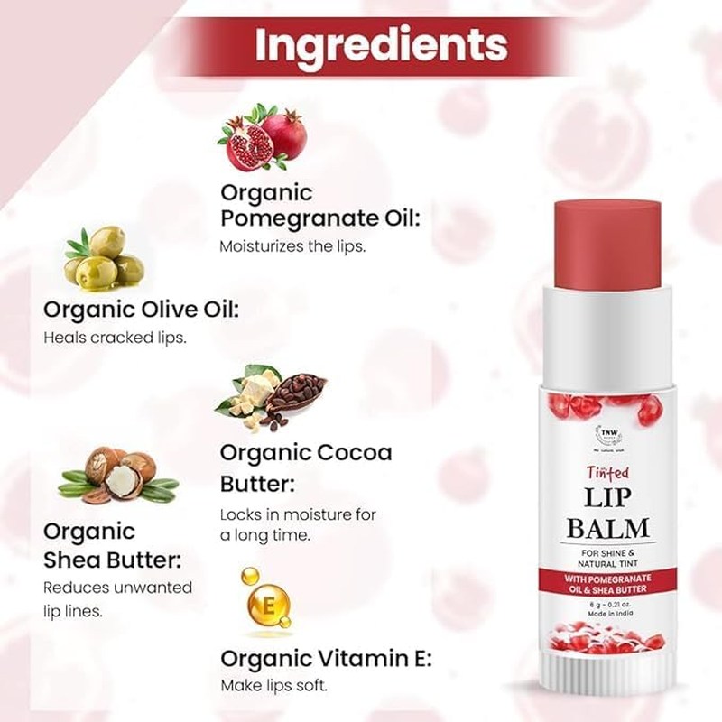 Tnw-The Natural Wash Pomegranate Multipurpose Tinted Lip Balm for Dry & Chapped Lips- Red, 6G | 100% Natural Red Tint Add Glossy Sheen on Lips for Long-Lasting with Shea Butter & Vitamin E image number 3