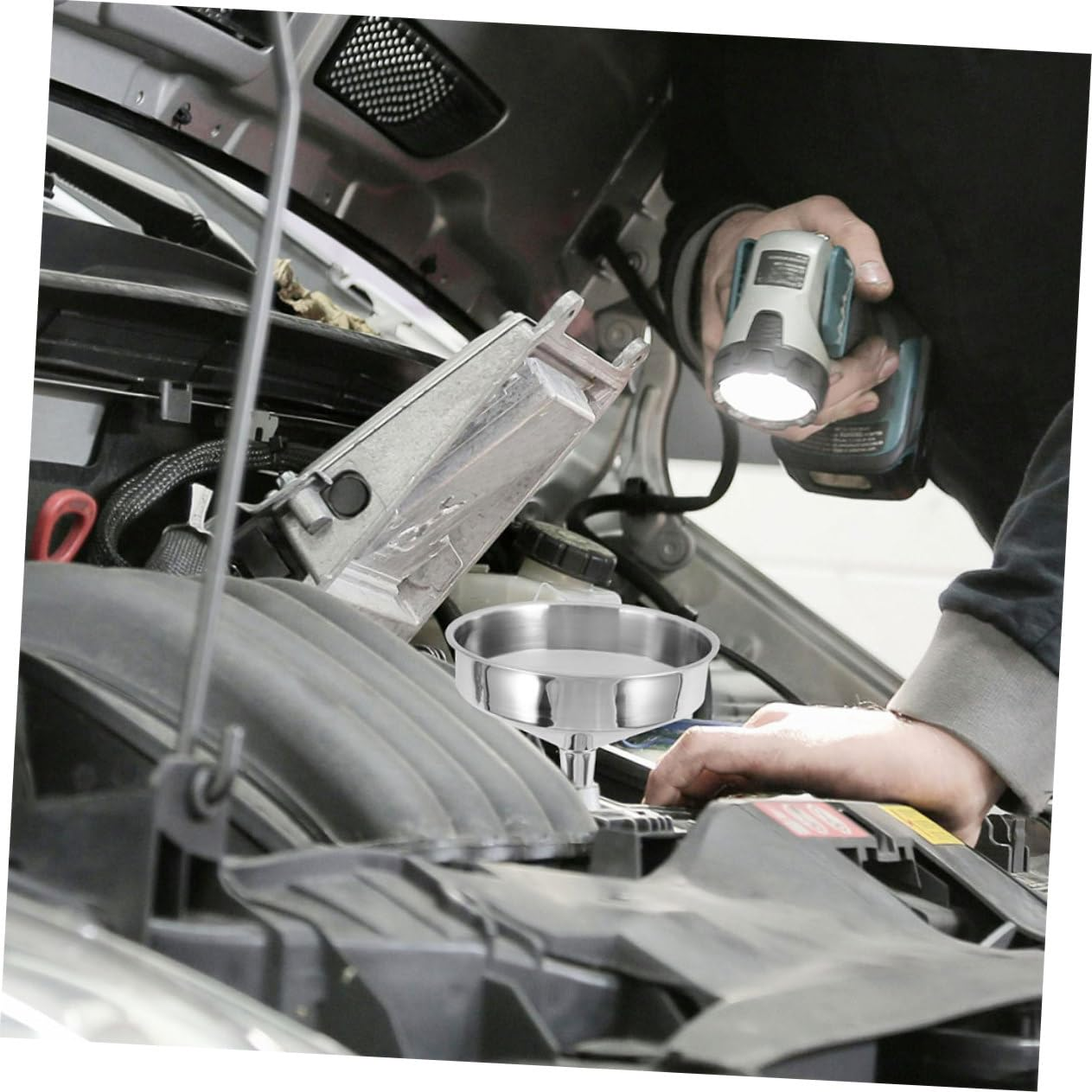 TOPPERFUN Stainless Steel Large Funnel Automotive Funnel Car Funnel Motor Oil Funnel Gasoline Funnel Canning Funnel Cooking Oil Funnel Food Funnel Spice Funnel Engine Oil Funnel Silver image number 2