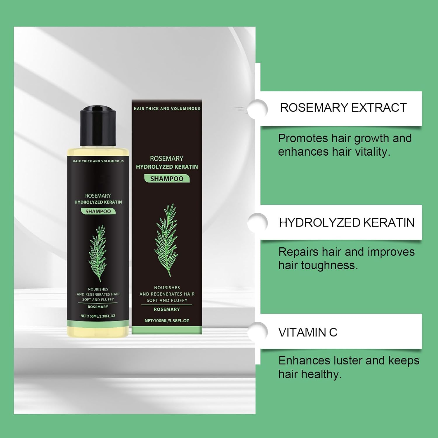 Rosemary & Hydrolyzed Keratin Shampoo - Thickening Shampoo -Organic Rosemary Hair Growth Conditioner for Thinning Hair - Strengthen and Support Healthy-Looking Hair for Women & Men (2 Bottles) image number 1