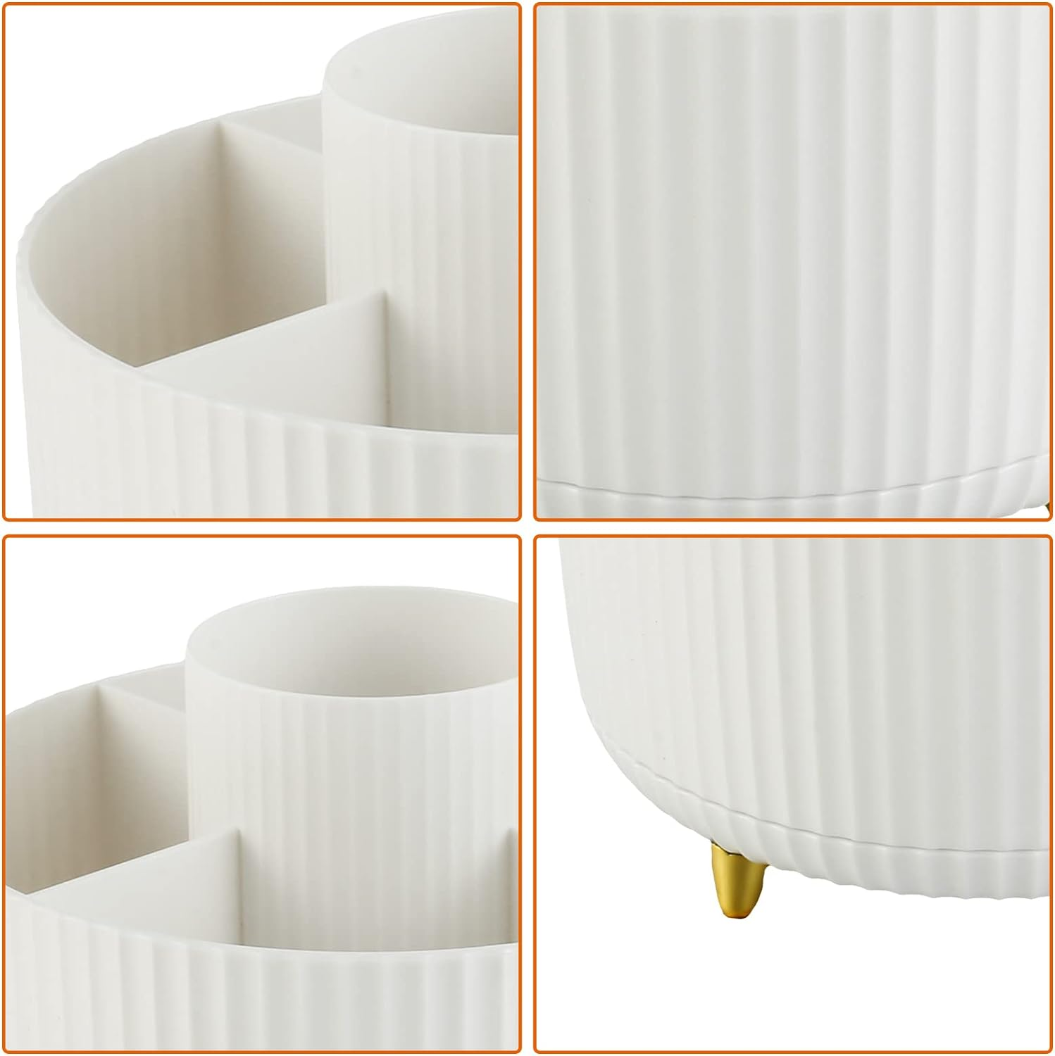 Desk Pencil Pen Holder, 5 Slots 360&deg; Degree Rotating Pen Organizer, Desktop Storage Pen Organizers for Desk Storage Stationery Supplies Pencil Cup Desk Accessories for Office School Home Art Supply - White image number 4