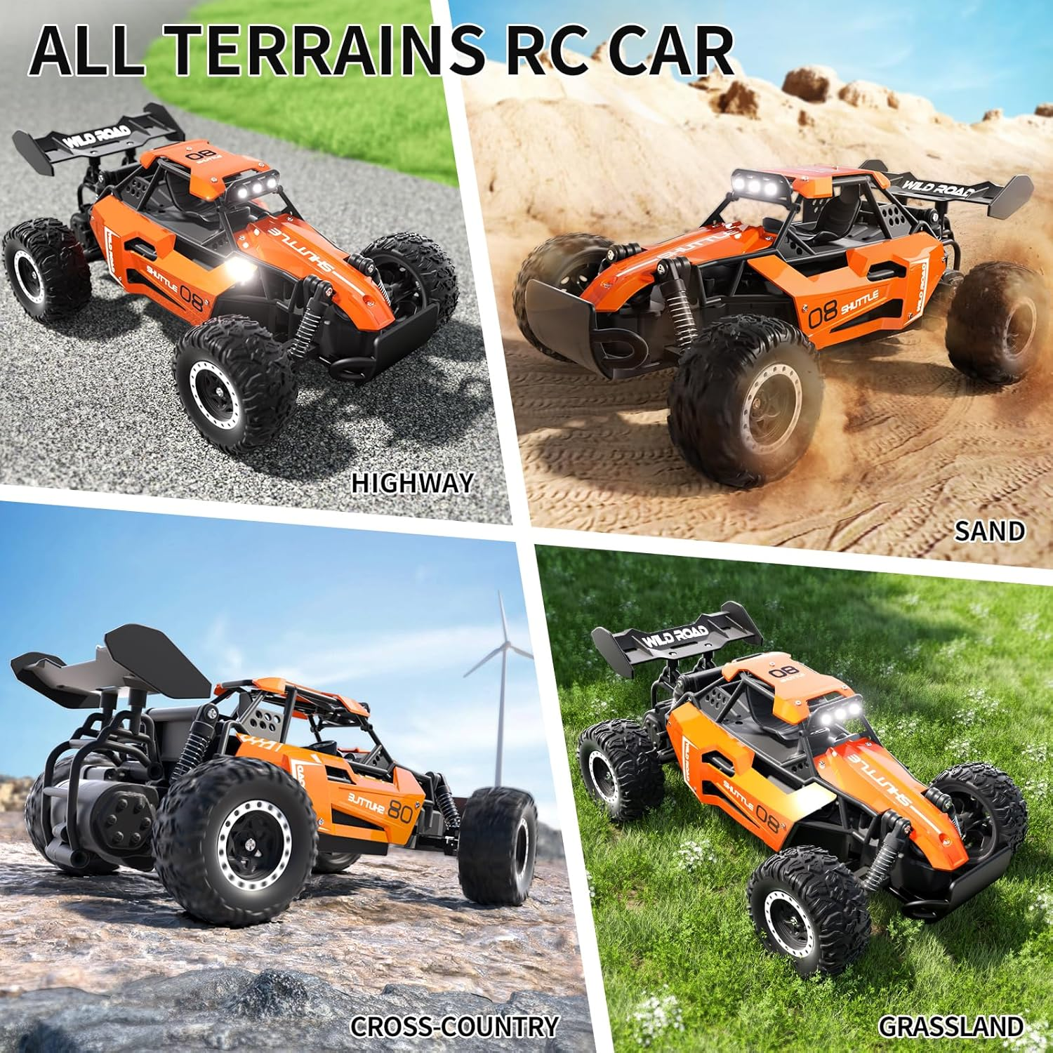 Remote Control Car,1:16 Scale Alloy RC Cars Toys for Boys Kids, 2.4Ghz 4WD Off-Road Vehicle with LED Headlight(Orange) - Black image number 7