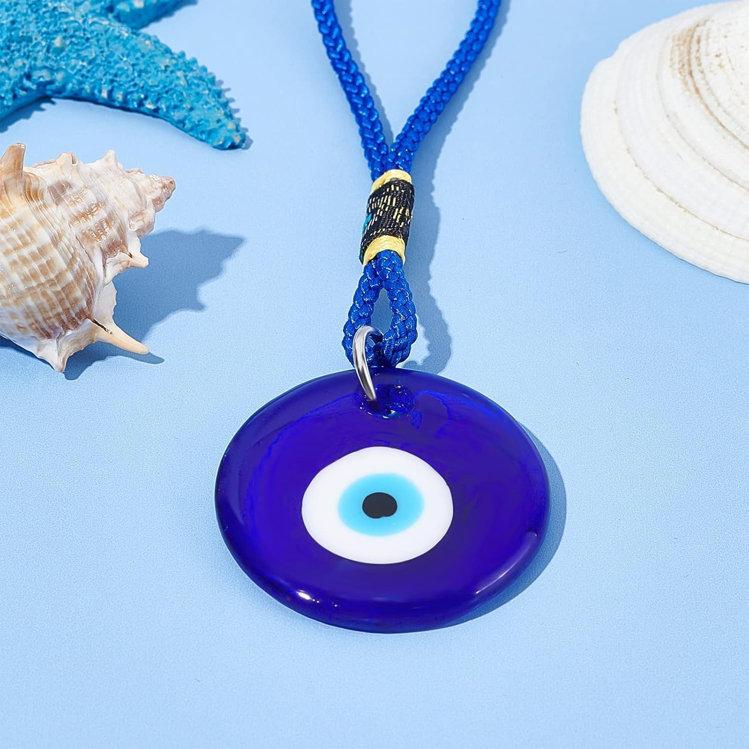4Pcs Blue Evil Eye Charm Hanging Ornament for Home and Car Decoration, Decorative Glass Amulet for Good Luck Protection, Turkish Greek Style Rearview Mirror Decor by Haheihei