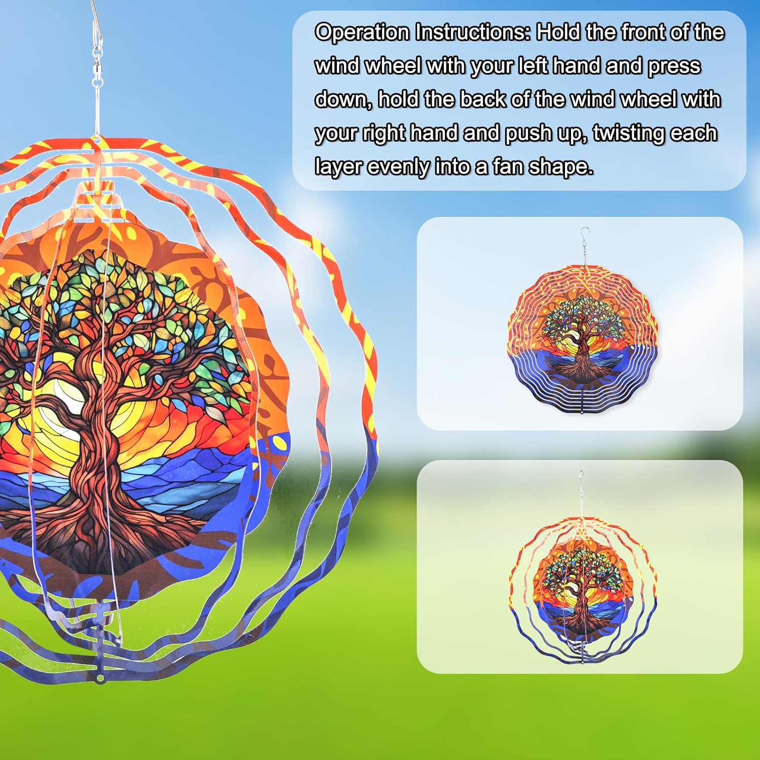 Tree of Life Wind Chime, Hanging Metal Wind Spinner Outdoor Metal Wind Chime 3D Rotating Wind Chime for Yard Art Window Decoration image number 4