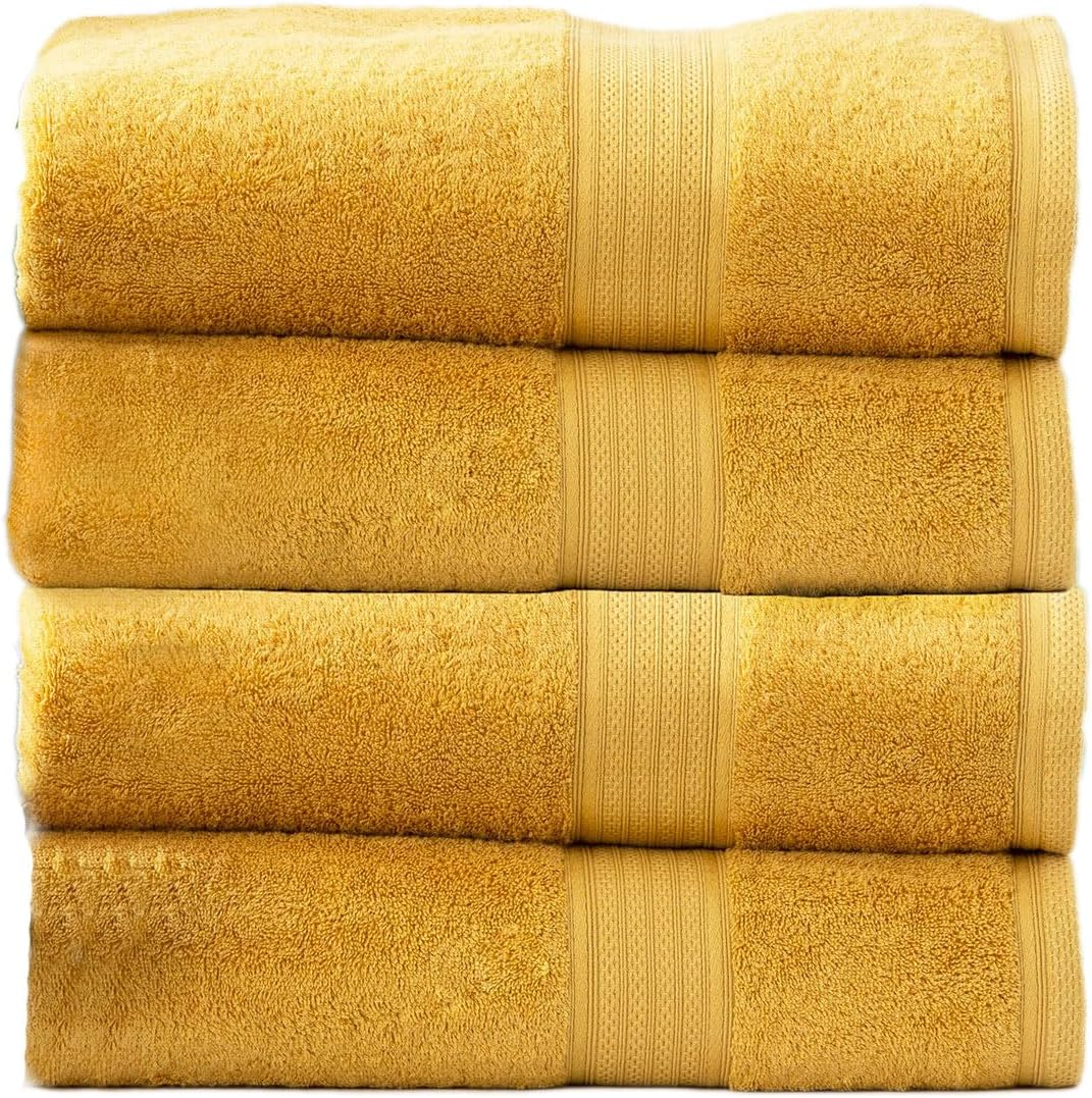 4Pc Renee Taylor Stella Bath Towel 140Cm Soft Bamboo Cotton 650 GSM Mustard image number 3