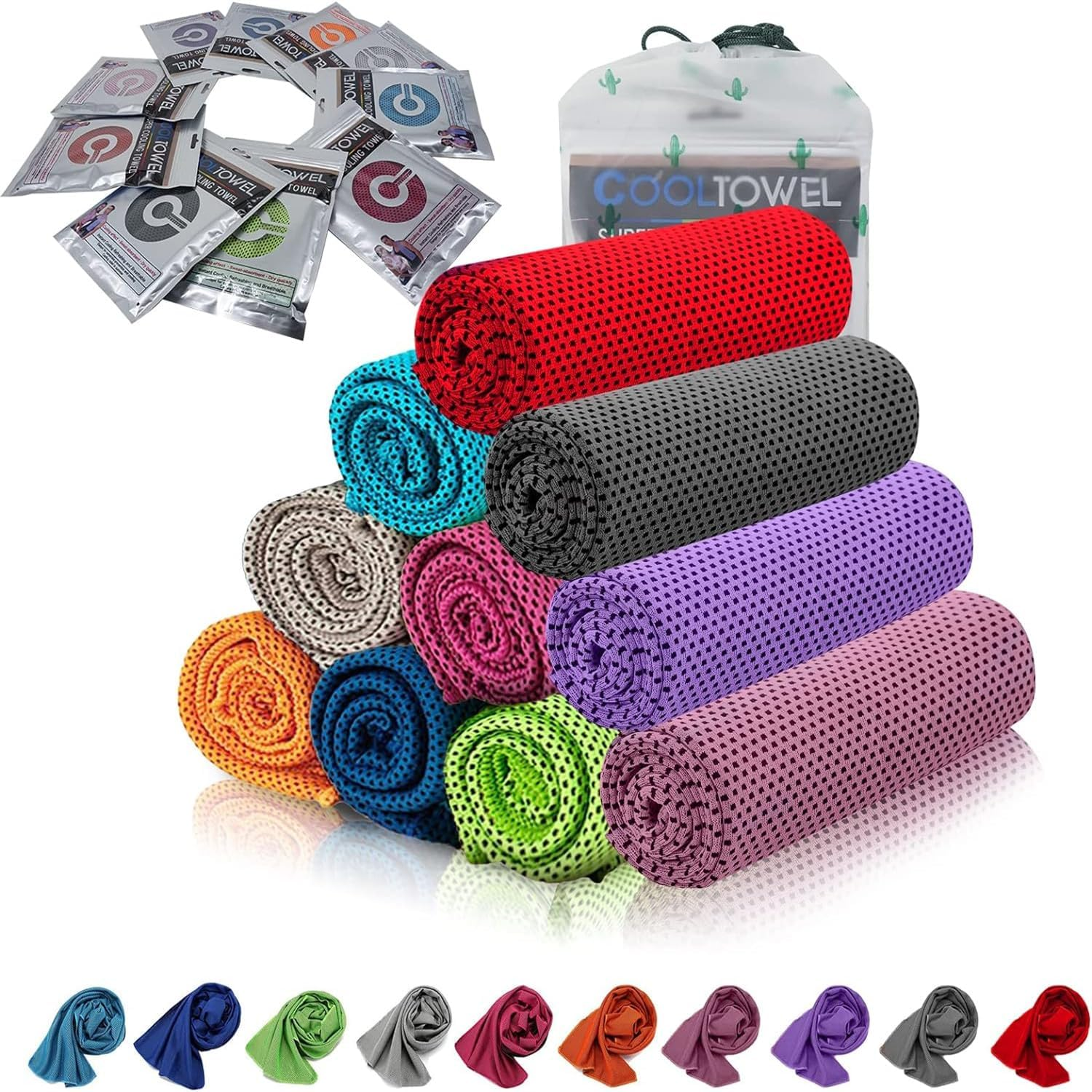 MEZOKUCEL Cooling Towel, Ice Sports Towel, Cool Towel for Instant Cooling,For Yoga, Travel, Golf, Gym,Camping, Fitness, Running, Workout & More Activities (35"X12") (10 Pack)
