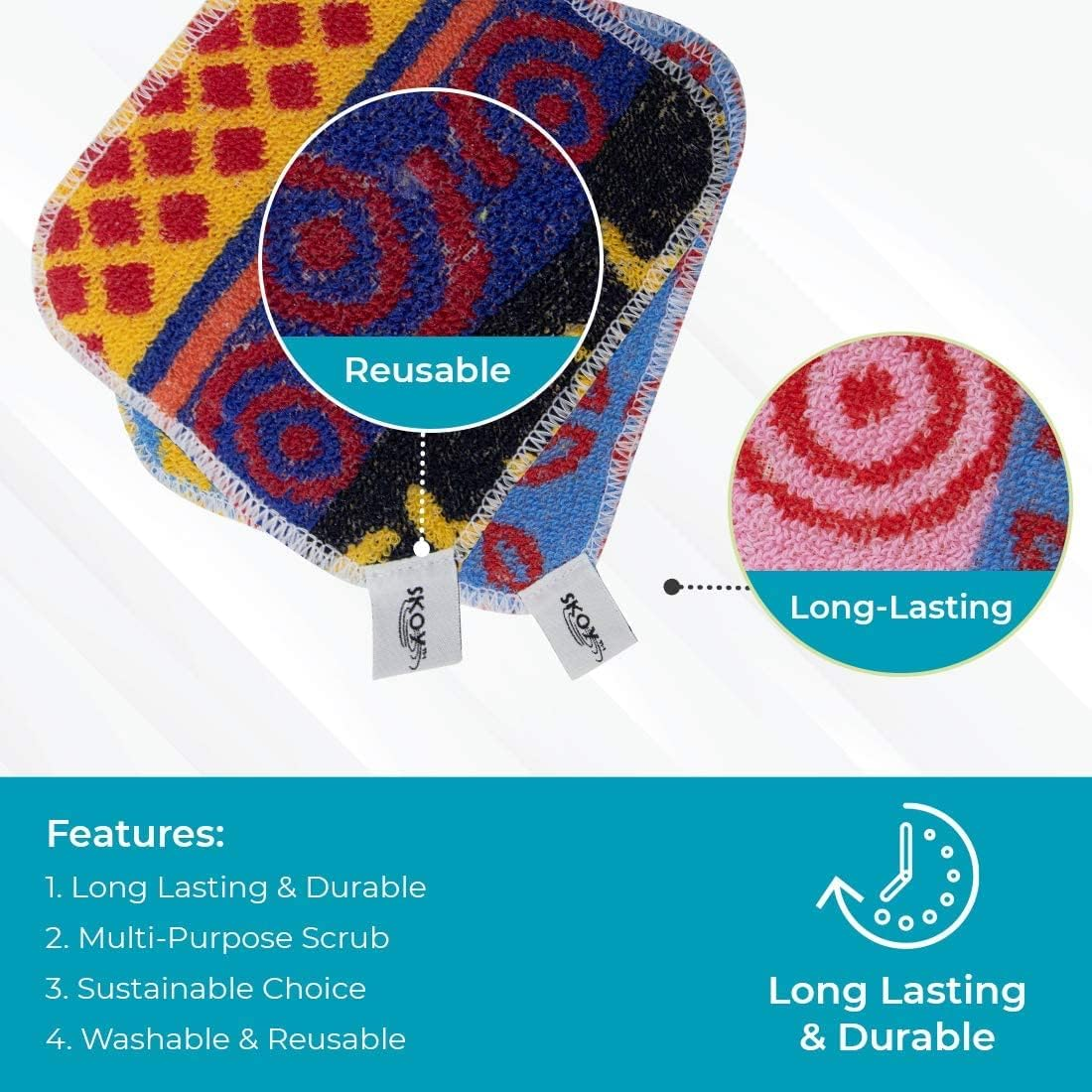 Skoy Cotton Cleaning Scrub, Non-Scratching, Reusable Scrub for Kitchen and Household Use, Environmentally Friendly, Dishwasher Safe, Assorted Colors and Designs - 1 Piece image number 2