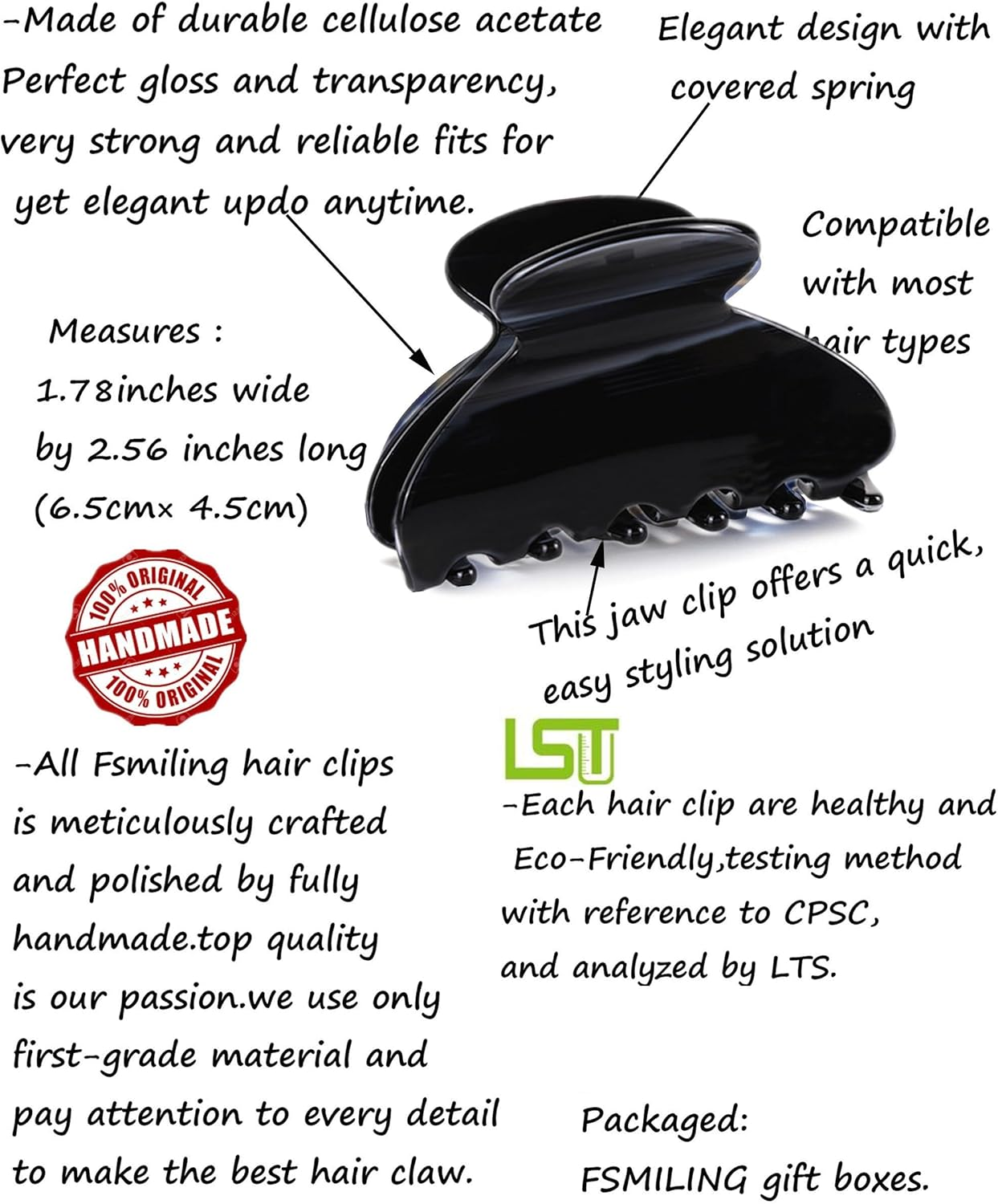 FSMILING Pack of 3 Hair Clips Small Medium Hair Clips Women'S Small for Thin and Thick Hair, Acetate Hair Clips Women'S Set for Women image number 3