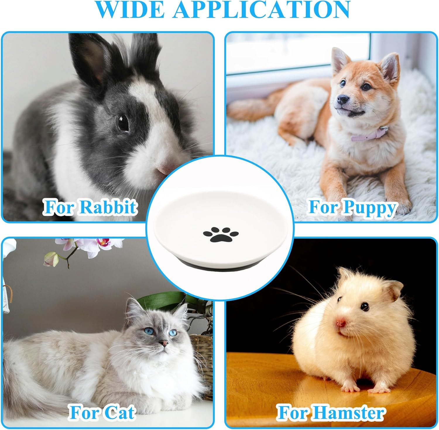 Cat Bowl, Flat Ceramic, Feeding Bowl Cat with Non-Slip Silicone Base, Raised Cat Food Bowl, Water Bowl for Kittens (Cat Paw Pattern) image number 6