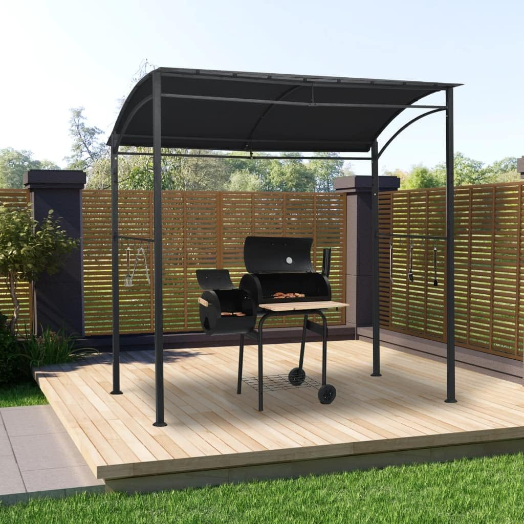 Vidaxl BBQ Gazebo, Anthracite Steel Constructed Frame with Weather-Resistant Fabric Roof, Complete with Organizers, Outdoor BBQ Gazebo in Dimension of 215X150X220 Cm image number 1