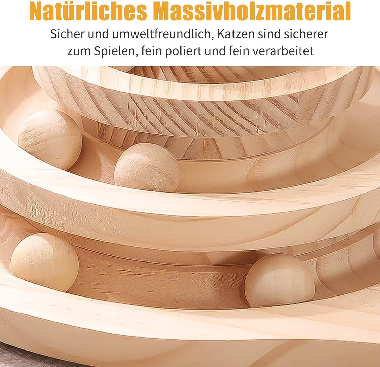 Cat Toy, Wooden Roller Cat Interactive Toy, Rotating Plate, Scratching Post with Hanging Balls & Feather, Interactive Cat Toy for Small Medium Cats to Play