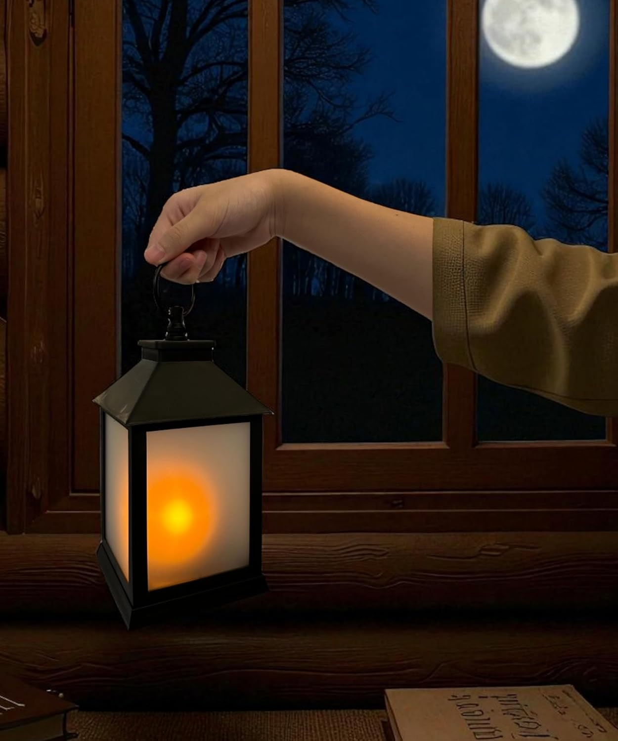 Meletē LED Lantern Light &ndash; 20.5Cm, Vintage Black, Flame Effect, Battery Operated with Timer &ndash; Cordless Hanging or Table Lantern for Indoor D&eacute;cor, Christmas, Weddings, Parties, Gifts