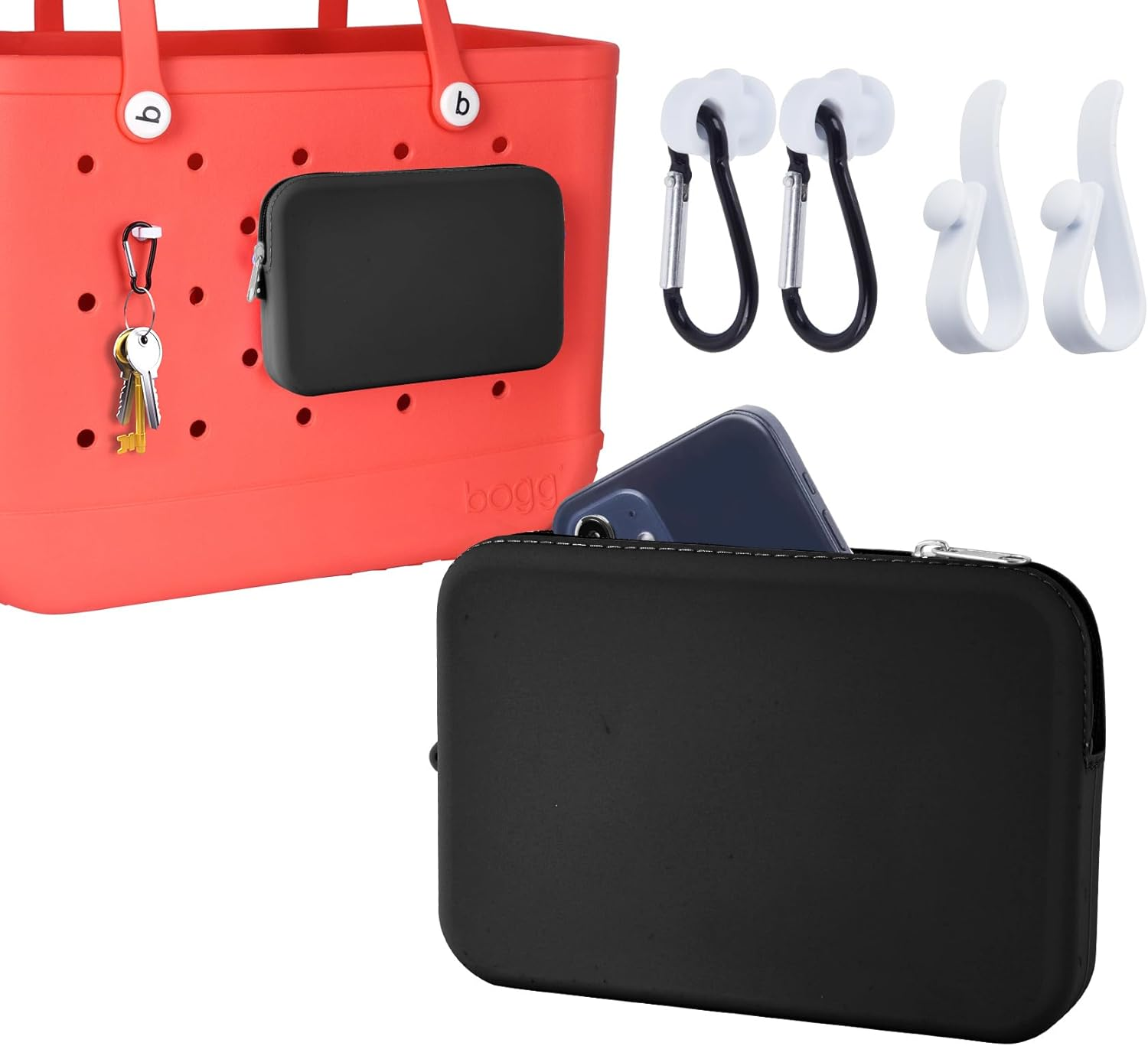 Raymall Silicone Pouch for Bogg Bag, Accessories Phone Holder for Bogg Bag, Zipper Pouch Wallet Compatible with All Cell Phone White