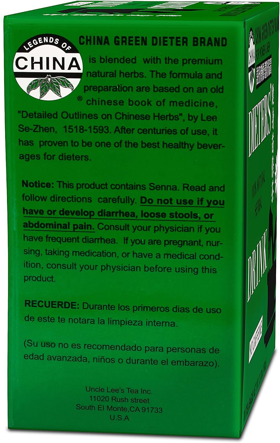 Uncle Lee'S Tea China Green Dieters Tea Caffeine Free, 2.12 Oz, 30 Count