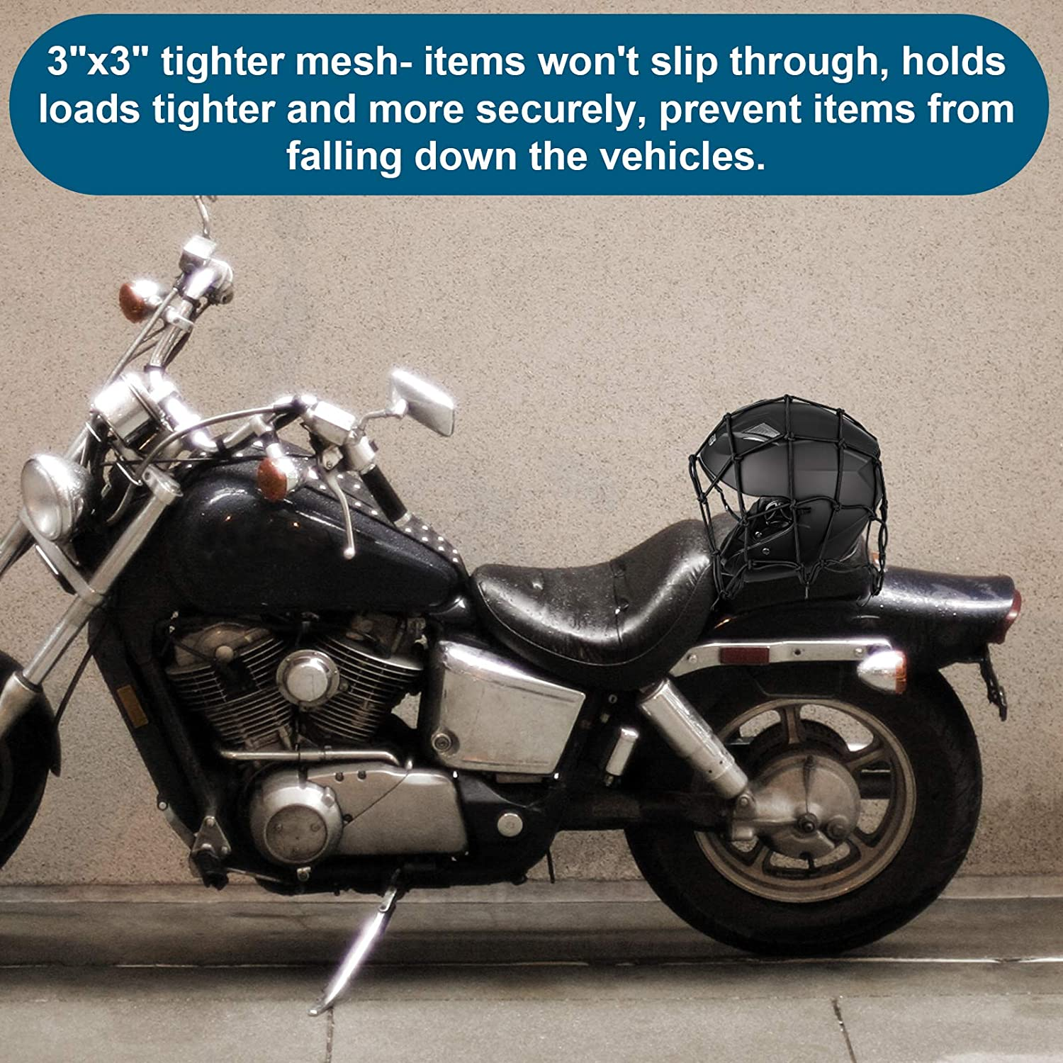 2Pack 15.7"X15.7" Cargo Net, Heavy Duty Bungee Net Stretches to 31.5"X31.5", Gear Helmet Luggage Thicken Netting with 3"X3" Small Mesh & 6 Adjustable Metal Hooks for Motorcycle, Bike, ATV (4040)