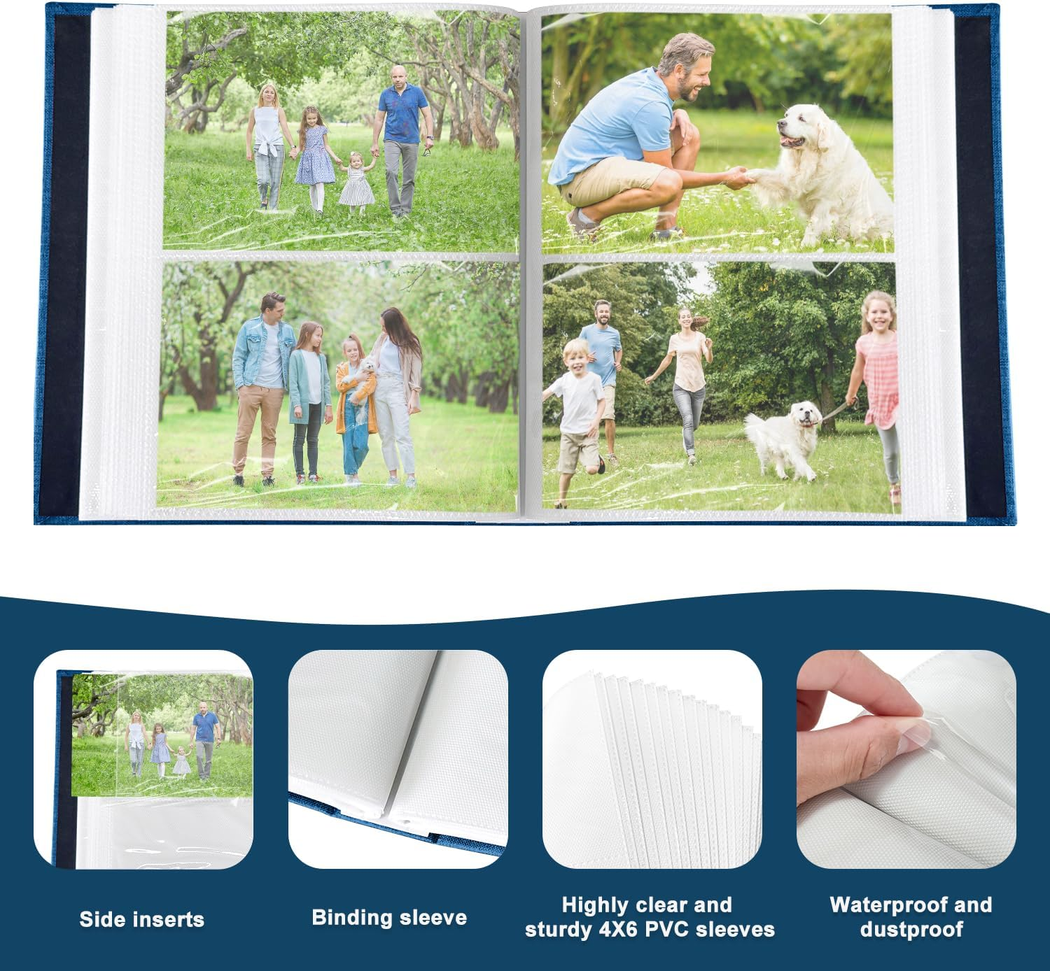 200-Pocket Photo Album 4X6 - Slip-In Picture Album with Linen Cover & Display Window, Vertical Photo Book for Wedding, Family, Baby, Anniversary & Vacation Memories (Holds 200 Photos) image number 3