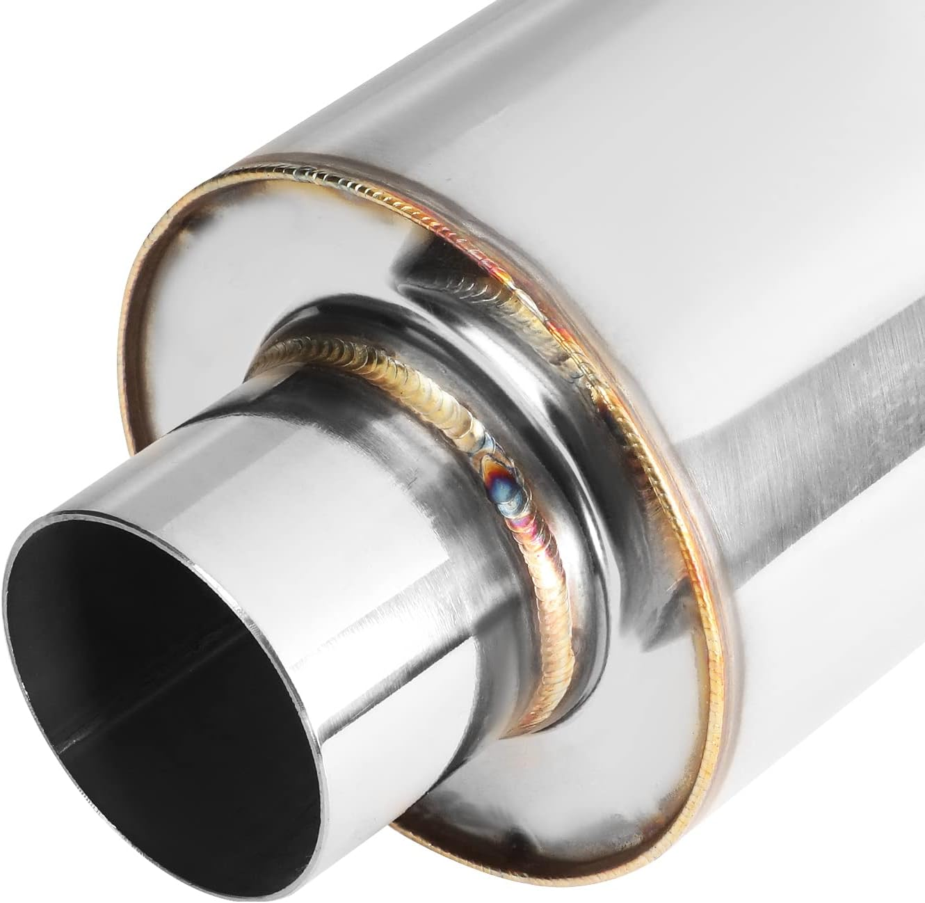 DNA MOTORING EXA-MF-001-T1 4" OD Stainless Steel Straight through Exhaust Muffler Universal,3" Outlet, 2" Inlet,Diagonal Cut image number 1