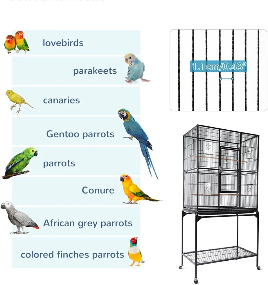 Rolling Large Bird Cage Cockatiel Conure Aviary W/Detachable Stand Storage Perch 59X45X165Cm image number 3
