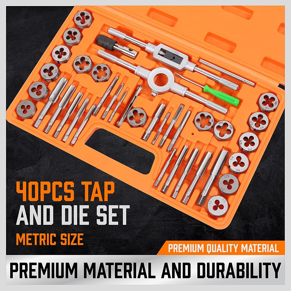 HORUSDY 40-Piece Tap and Die Set, Metric Set Threading Tapping Cutting Tool with Accessories, Pitch Gauge and Storage Case image number 4