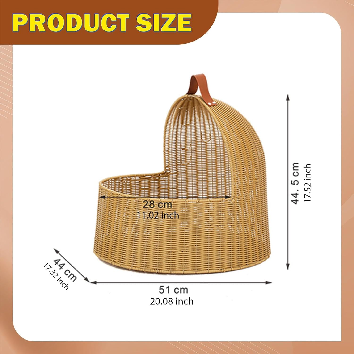 Fewnvwa Imitation Rattan Cat Bed, Hideaway, Comfortable Nest, Semi-Enclosed Pet Bed, Cat House for Small Dogs, Kittens, Puppies, Kittens, Yellow image number 6