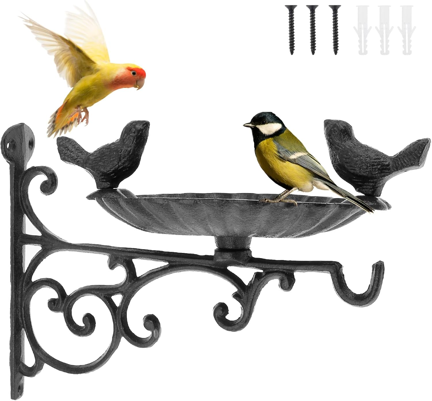 Cast Iron Bird Feeder, Gardens Decor Bird Food Container, Solid Wall Mounted Bird Bath Elegant Fence Tree Mount Bird Feeder for Wild Birds image number 2