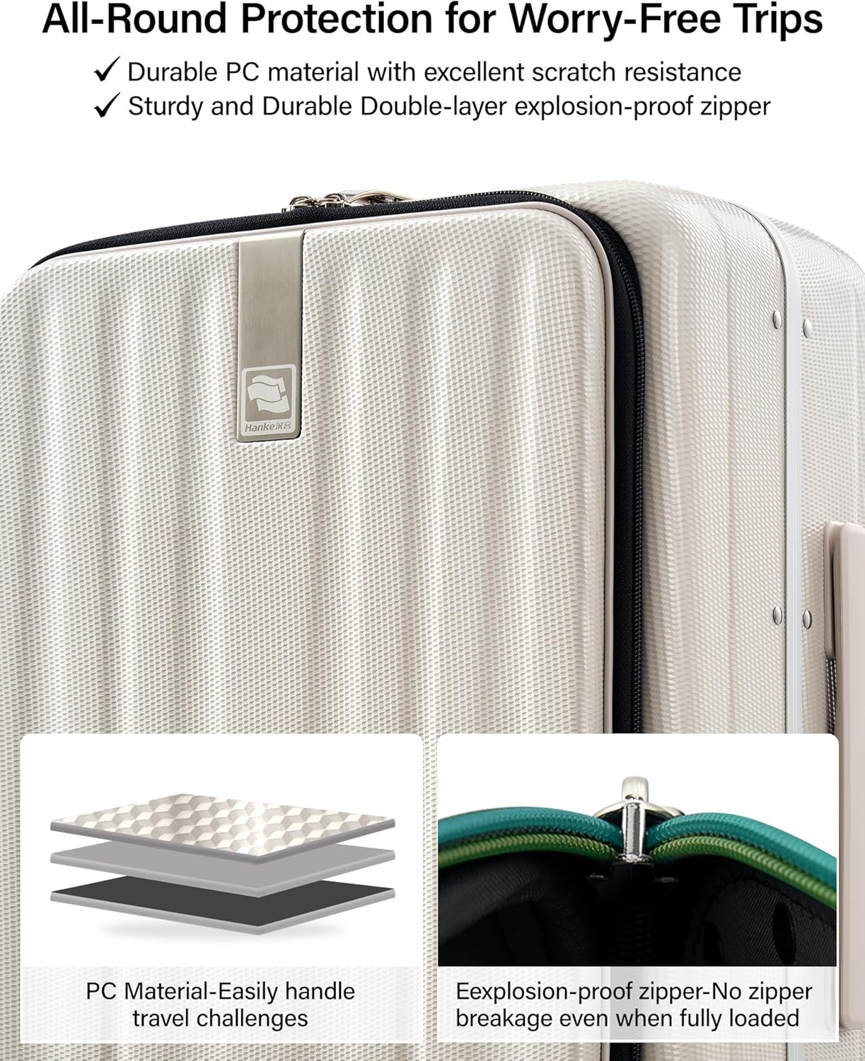 Hanke Carry on Luggage, Suitcase with Wheels & Front Opening, 20In Spinner Luggage Built in TSA Aluminum Frame PC Hardside Rolling Suitcases Travel image number 2