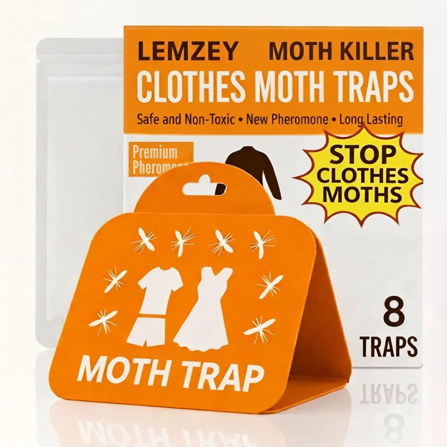 Moth Traps &ndash; Non-Toxic Pheromone Sticky Traps for Clothes & Pantry Moths &ndash; Odorless, Safe for Home Use, Effective & Easy to Use &ndash; 8 Pack