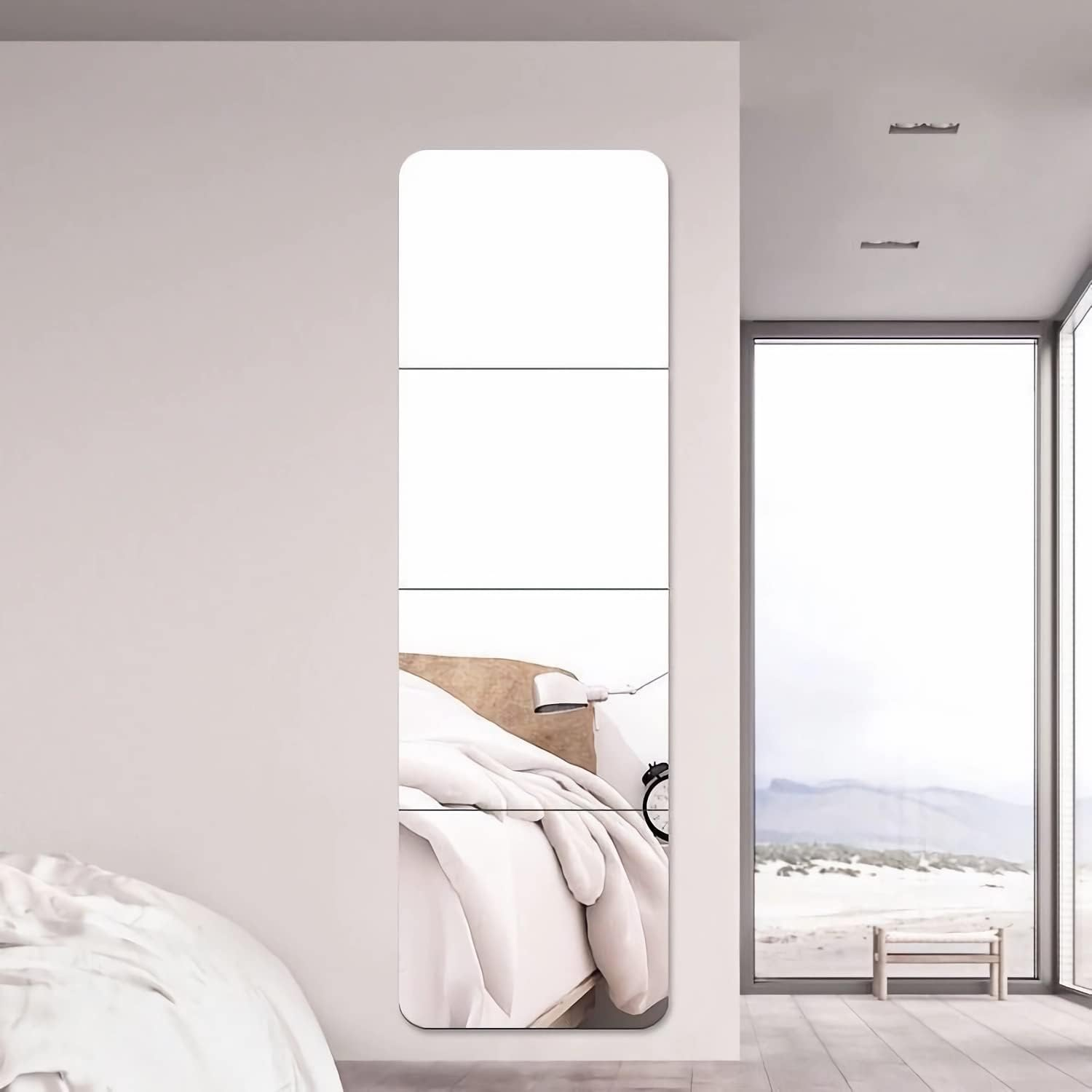 Full Length Wall Mirror Tiles, 14'' X 12'' X 4PCS, Frameless Full Body Mirror Tiles for Bedroom, Shatterproof Non Glass Mirrors Wall Mounted for Home Gym, on the Door image number 4