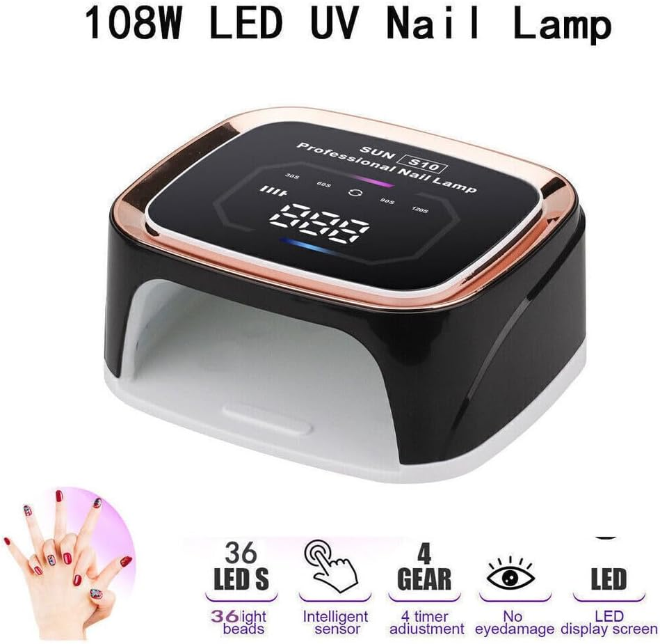 108W Cordless Rechargeable UV Light Nail Curing Lamp with Automatic Sensor/4 Timer Setting for Salon&Home, Nail Gel Polish Light Dryer Professional Nail Art Tools for Fingernail and Nail Tools (Black)