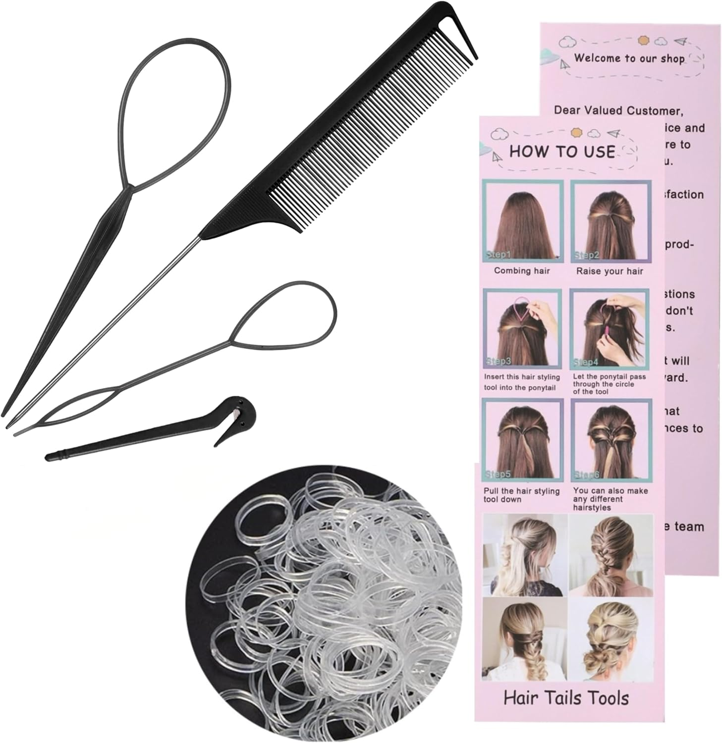 4 Piece Hair Braiding Tool Kit Professional Hair Styling Set for Perfect Braids, Includes Hook, Comb, Clips, and Accessories Ideal for Beginners and Expert (Black) image number 5