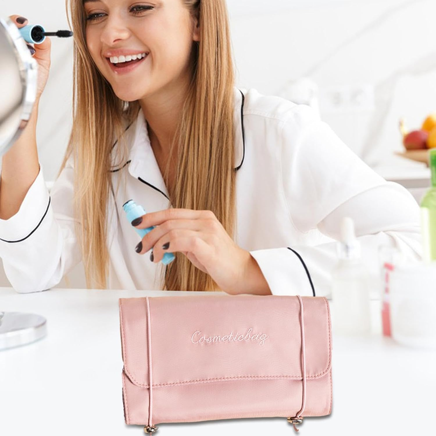 Makeup Brush Holder, Travel Makeup Brush Organizer | Cosmetic Brush Case on Wheels - Roll Makeup Brush Bag Pouch Holder Brush Case, Pink, Se R&eacute;f&eacute;rer Au Descriptif, Refer to Description - Pink image number 4