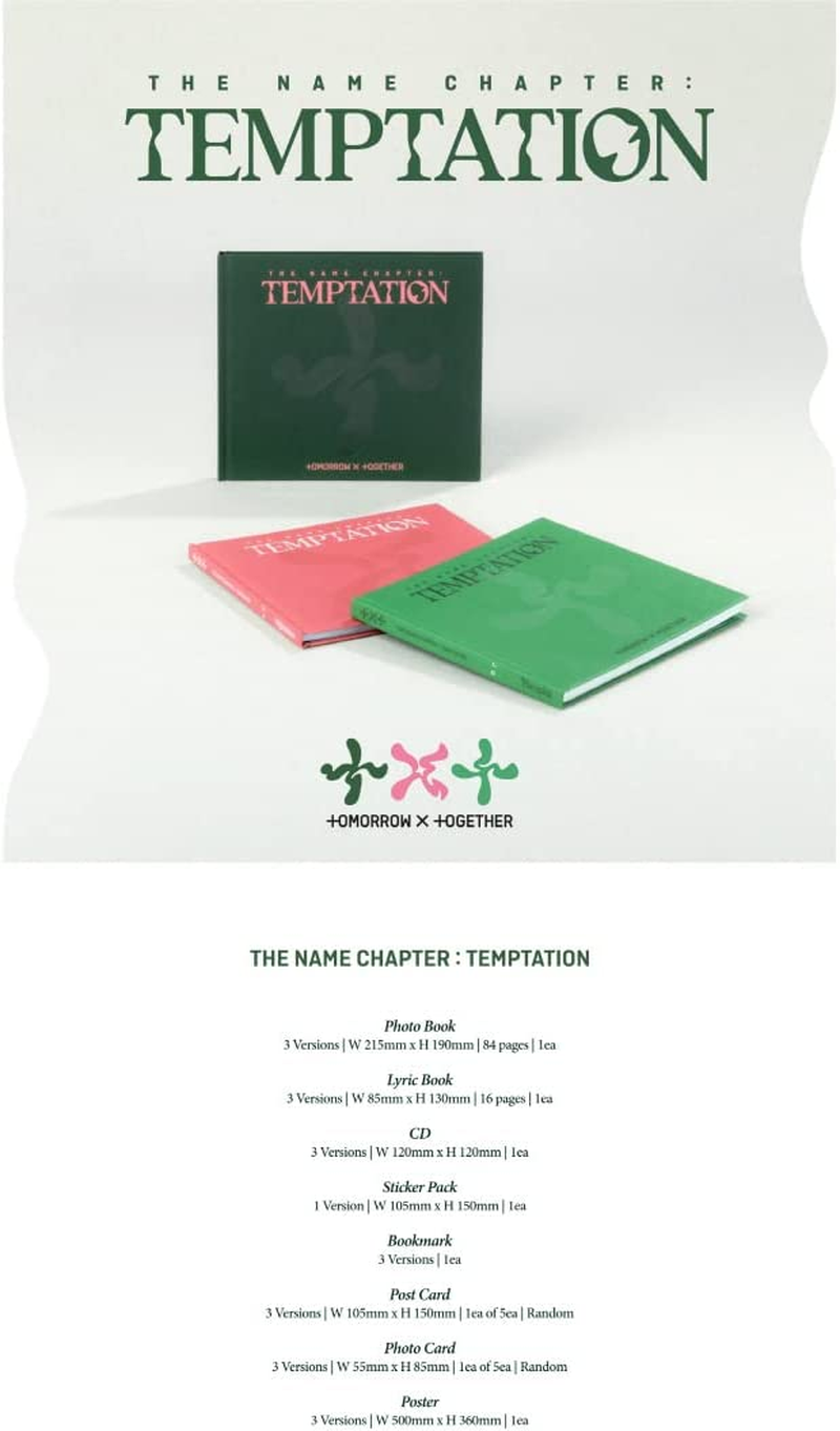 TXT the Name Chapter : TEMPTATION 5Th Mini Album Nightmare Version Cd+1P Folding Poster on Pack+84P Photobook+16P Lyric Book+1Ea Sticker Pack+1Ea Bookmark+1P Postcard+1P Photocard+Tracking Sealed
