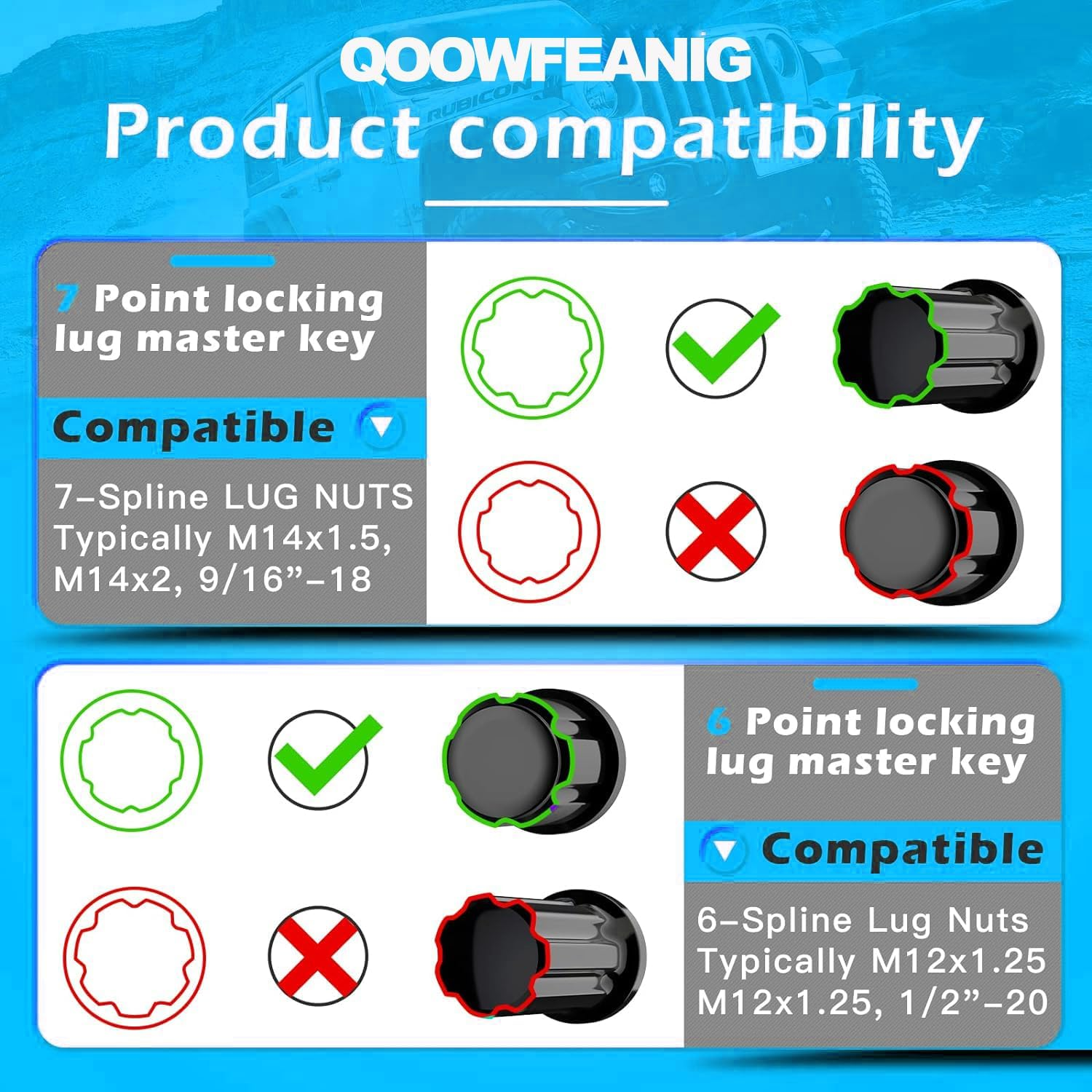 IONPSHG 2 Piece 6 Spline & 7 Spline Tuner Socket Key Tool Lug Nuts Replacement Socket Wheel Lock Replacement Aftermarket Wheels Works with 17Mm and 19Mm (3/4) Hex Sockets (Thin Wall 20.5Mm Diameter) image number 6