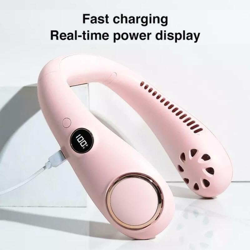 Tootoo Rechargeable Portable Leafless Neck Fan Cooler Dual Effect Cooling Neckband USB (Pink)