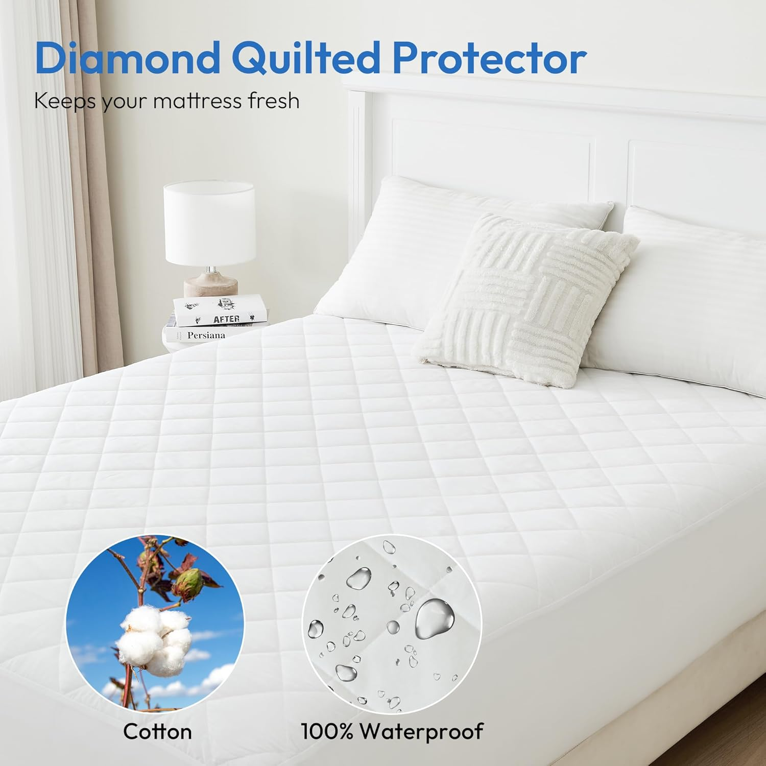 LINENOVA 100% Waterproof Cotton Mattress Protector - King Single, Soft Quilted Fitted Mattress Pad Cover - Hypoallergenic & Anti-Bacterial - Machine Washable - 40Cm Deep Pocket - 2 Pack