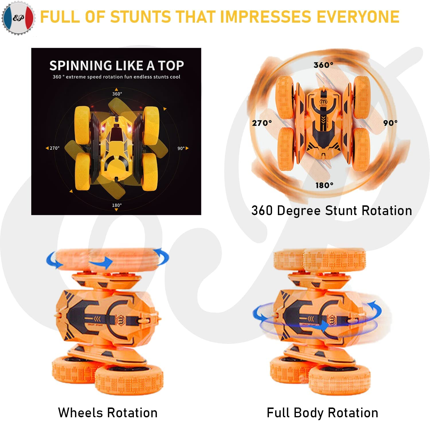 RC Stunt Car with Rollover Stunt and Wall Flip Function for Kids| Rechargeable 4WD Remote Control Car | Double Sided Rotating Car with Tumbling and 360&deg; Spinning Features|Toy Car Crawler Vehicle Toy. image number 4