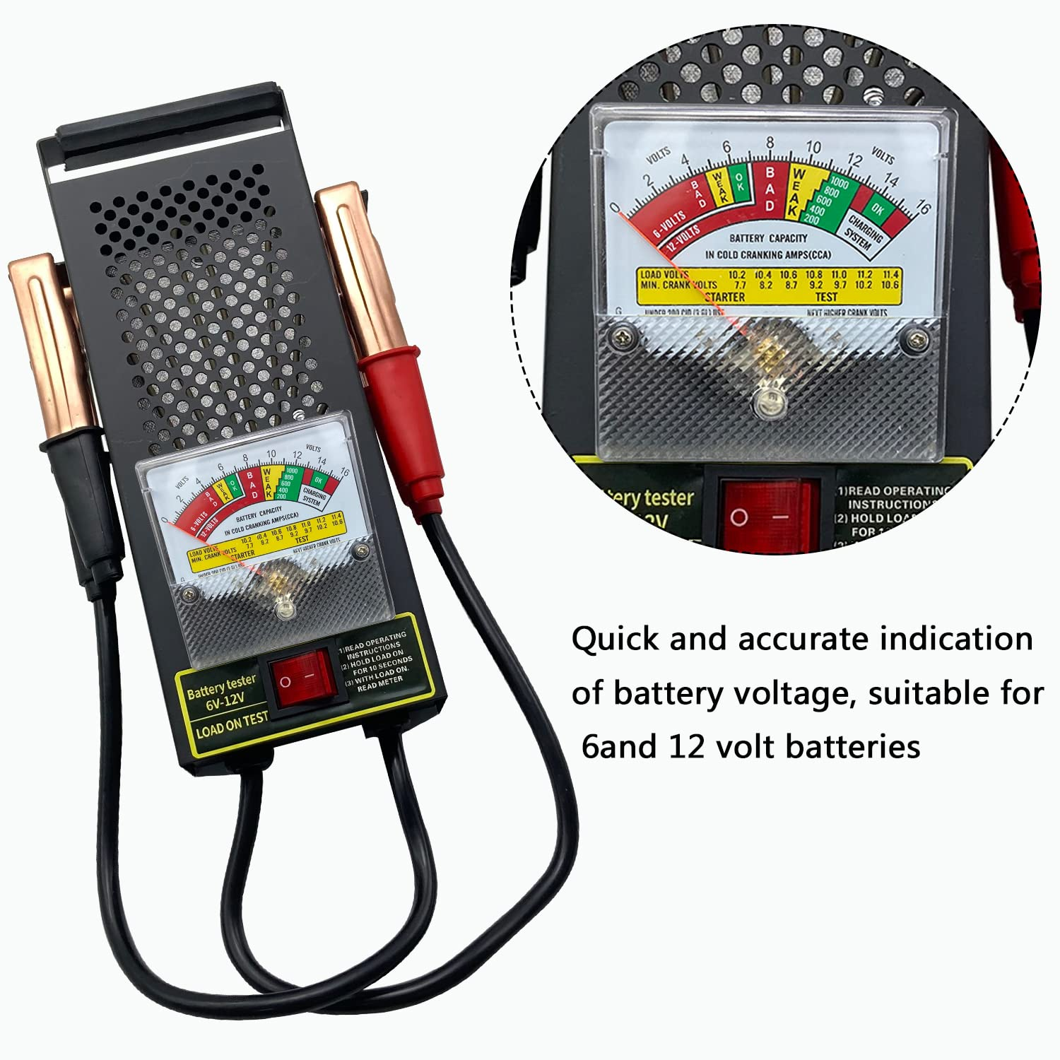Battery Load Tester, Car Battery Load Tester 6V 12V Battery Alternator Tester with Voltmeter and Alligator Clips for All Batteries Car, Rvs, Motorcycles, ATV, Boats image number 2
