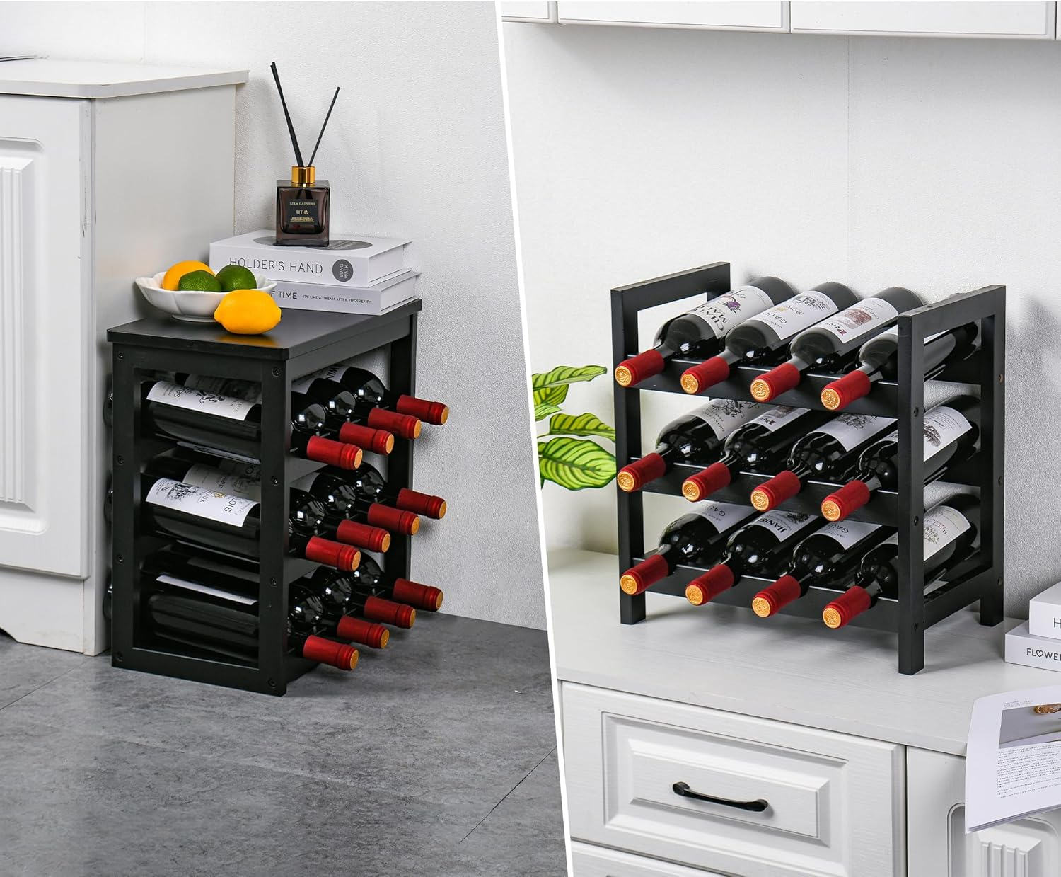 VASMIA Wine Rack for 24 Bottles, Bottle Rack with 6 Levels, Bamboo Wine Stand for Cellar, Bar and Kitchen, Living Room, Bottle Rack 41 X 24 X 81 Cm, Black image number 2