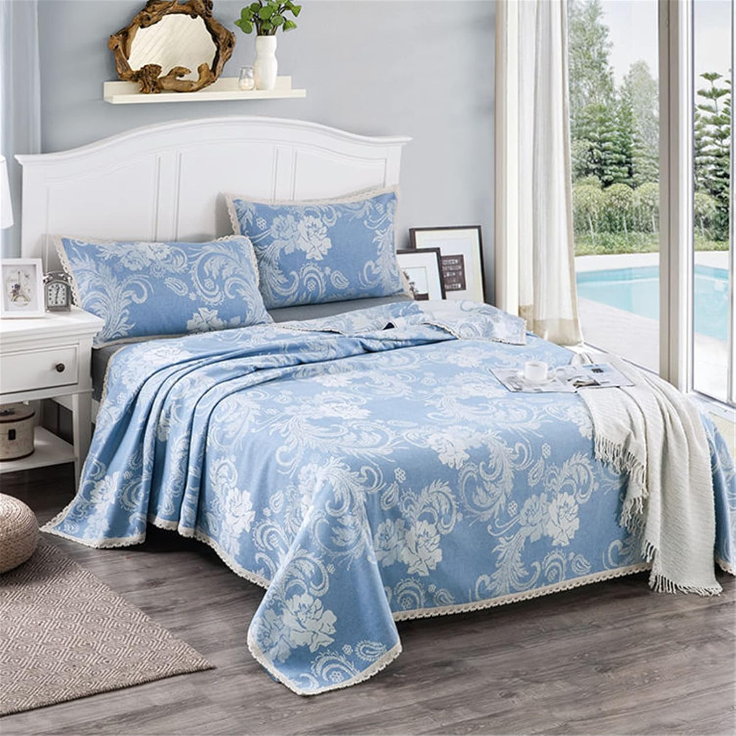 Quilt Set Bedding Set Linens Quilted Bedspread Luxury Style Bed Throw with Pillow Shams Quilt Printed Comforter Coverlet Bedding Set with 2 Pillowcase,Gray,230 * 250Cm(Blue,230 * 250Cm) image number 3