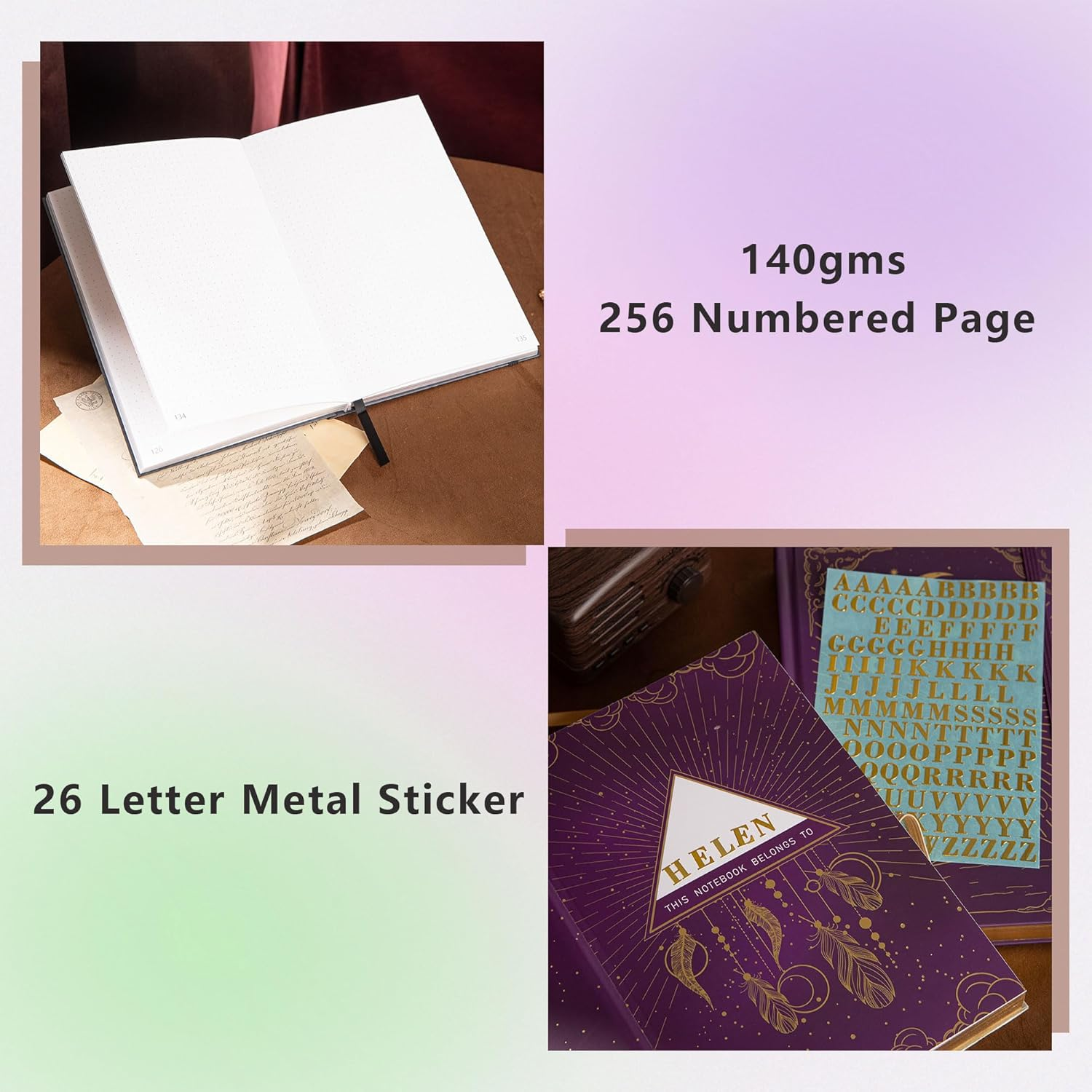 TIEFOSSI Dotted Journal Notebook, Butterfly Journal for Women Men,140Gms Thick Paper with 256 Numbered Pages, A5 Hardcover Journal, Bullet Dotted Journal Notebook, for School Office Writing - Purple image number 4