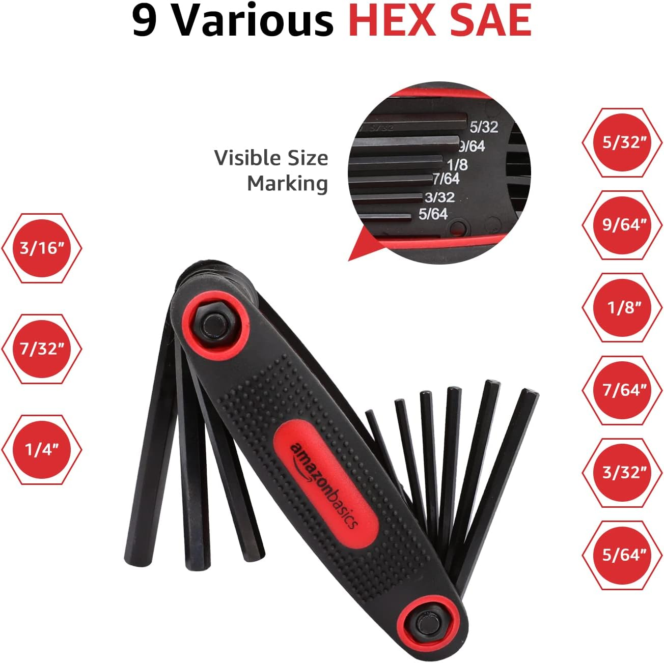Amazon Basics Folding Hex Key Set - 3-Pack, Metric/Sae/Star image number 3