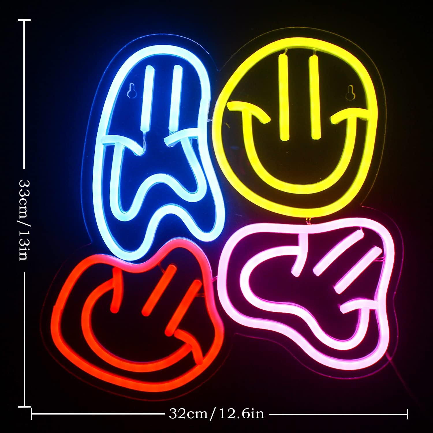 Smiley Faces Neon Sign Led Colorful Distorted Happy Faces Neon Light Signs for Wall Decor Usb Light up Signs for Kids Bedroom Preppy Room Decor Party Decoration Valentine'S Day Gifts image number 2