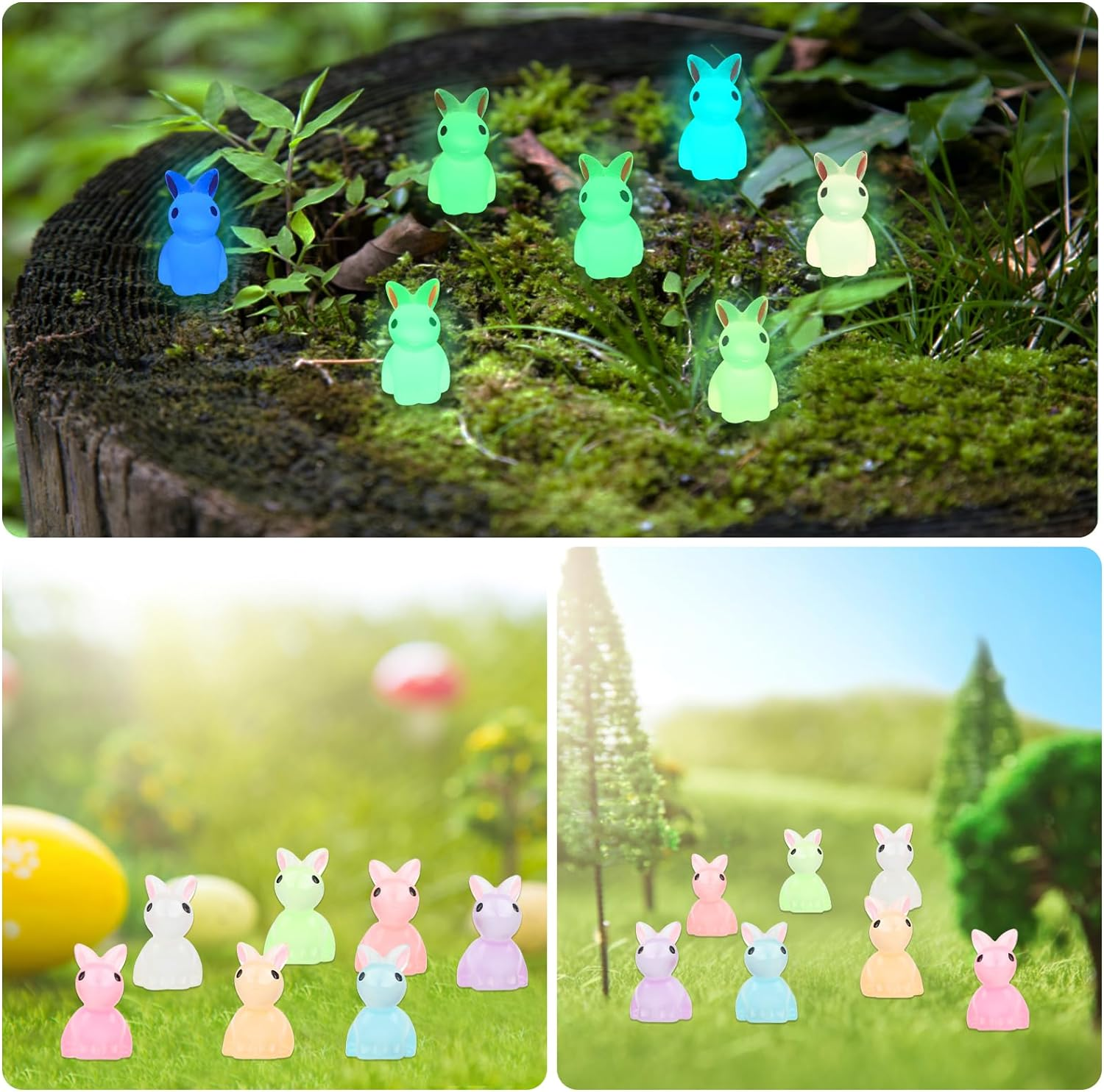 KIMOBER 56PCS Mini Luminous Bunny Miniature Figurines,Glow in Dark Resin Rabbit Figures for Fairy Garden Easter Egg Fillers Landscape DIY Terrarium Crafts image number 1